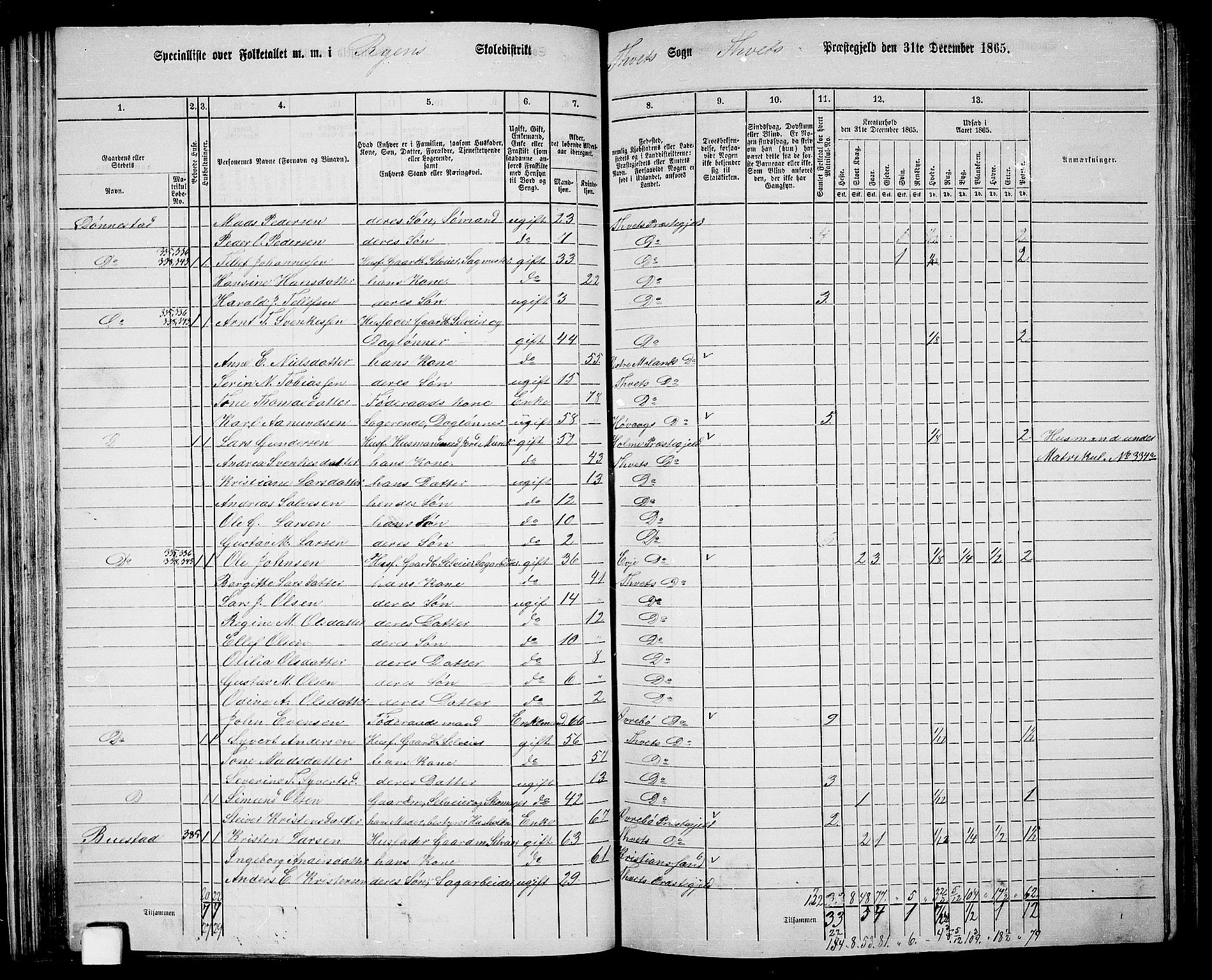 RA, 1865 census for Tveit, 1865, p. 52