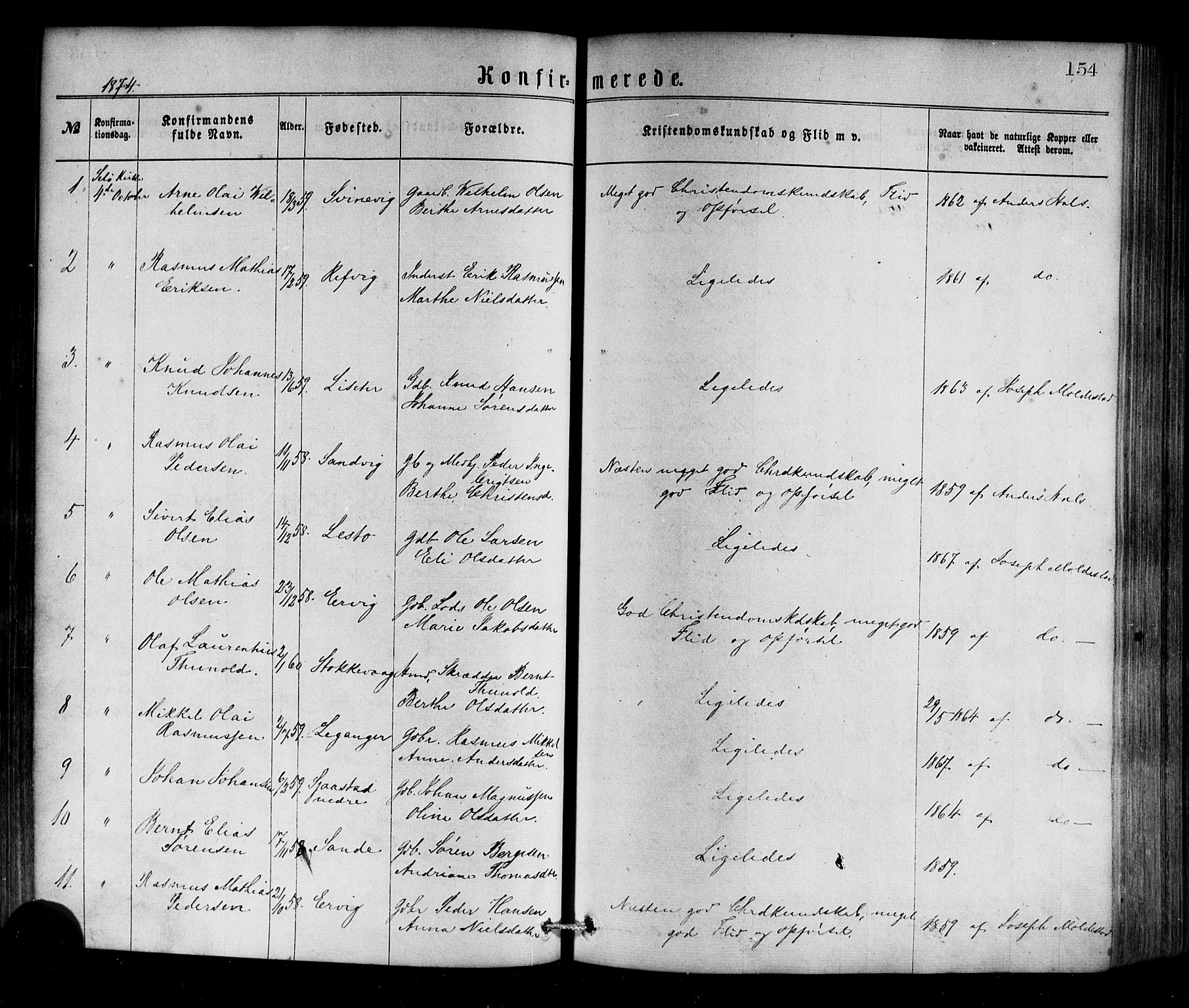 Selje sokneprestembete, AV/SAB-A-99938/H/Ha/Haa/Haaa: Parish register (official) no. A 12, 1870-1880, p. 154