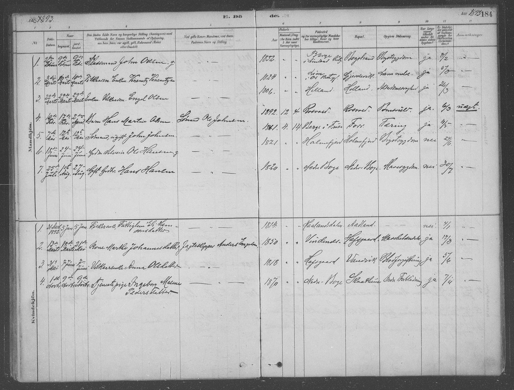 Fusa sokneprestembete, AV/SAB-A-75401/H/Haa: Parish register (official) no. B 1, 1880-1938, p. 184