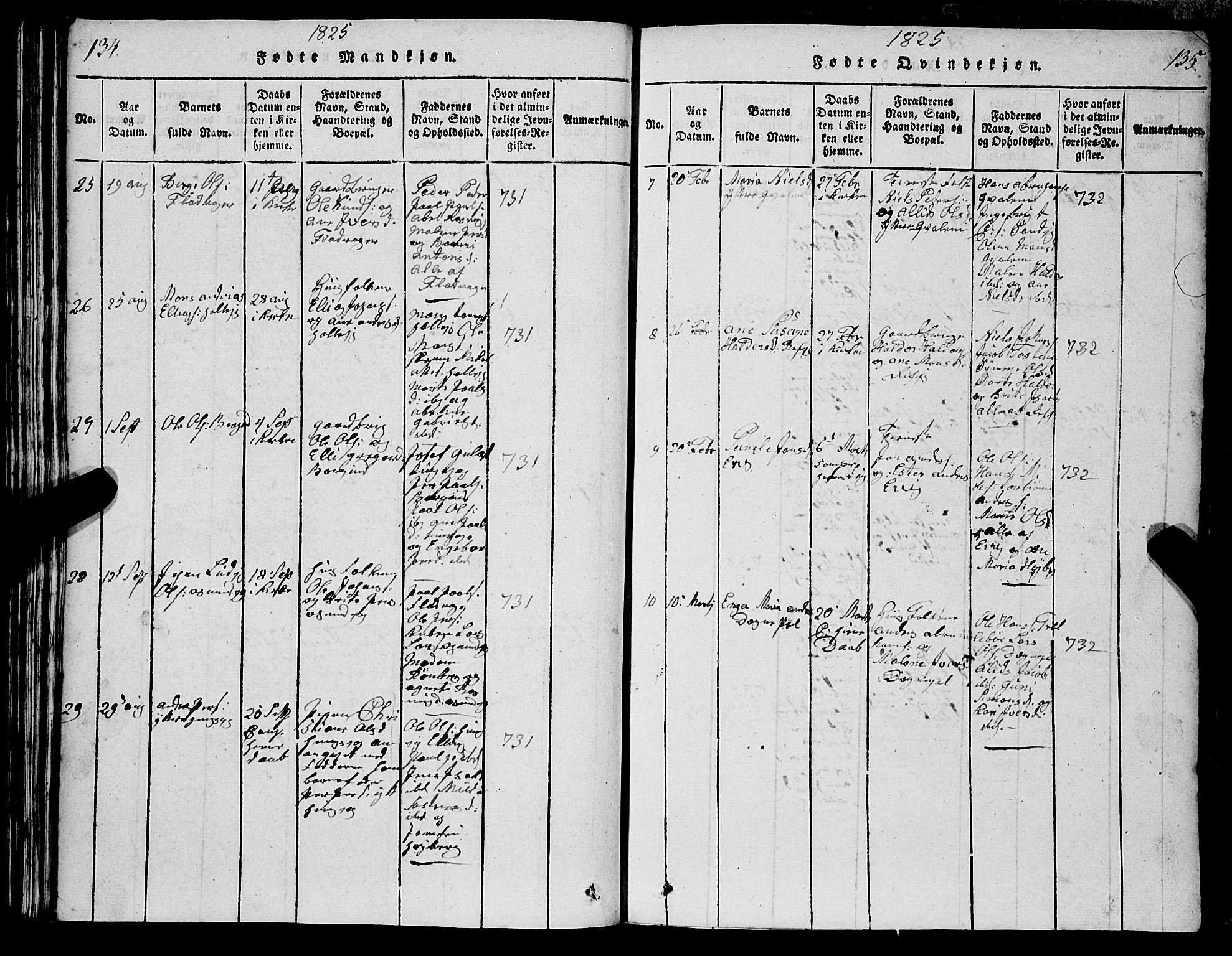 Selje sokneprestembete, AV/SAB-A-99938/H/Ha/Hab/Haba: Parish register (copy) no. A 1, 1816-1828, p. 134-135