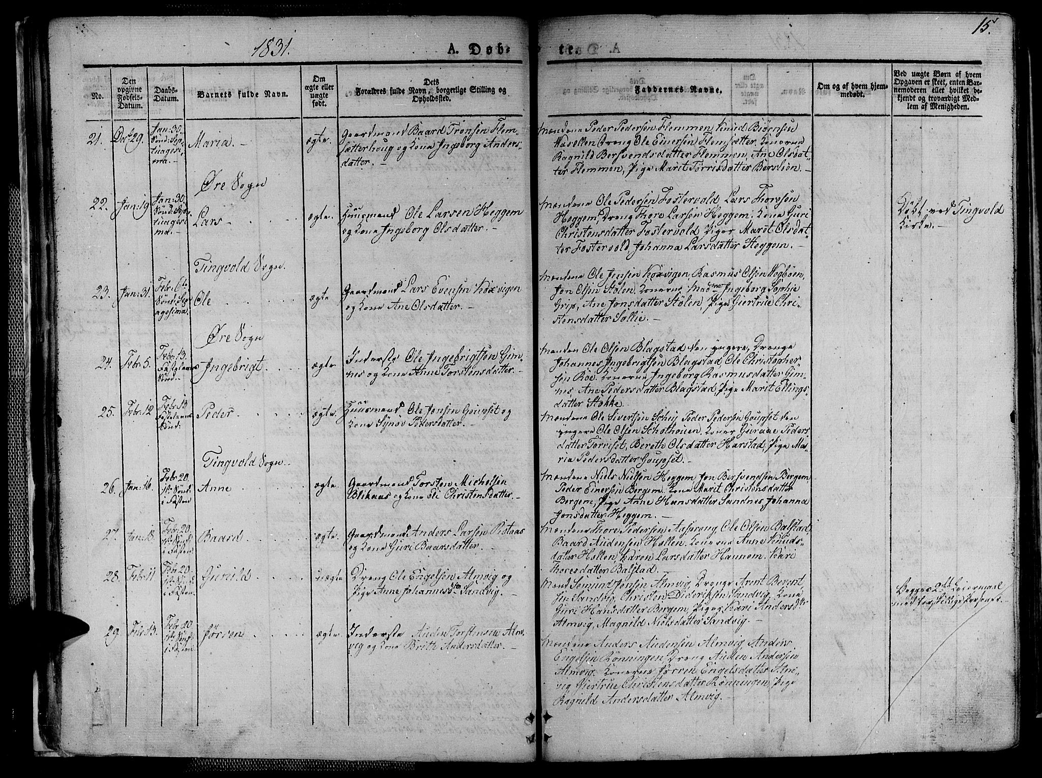 Ministerialprotokoller, klokkerbøker og fødselsregistre - Møre og Romsdal, AV/SAT-A-1454/586/L0983: Parish register (official) no. 586A09, 1829-1843, p. 15