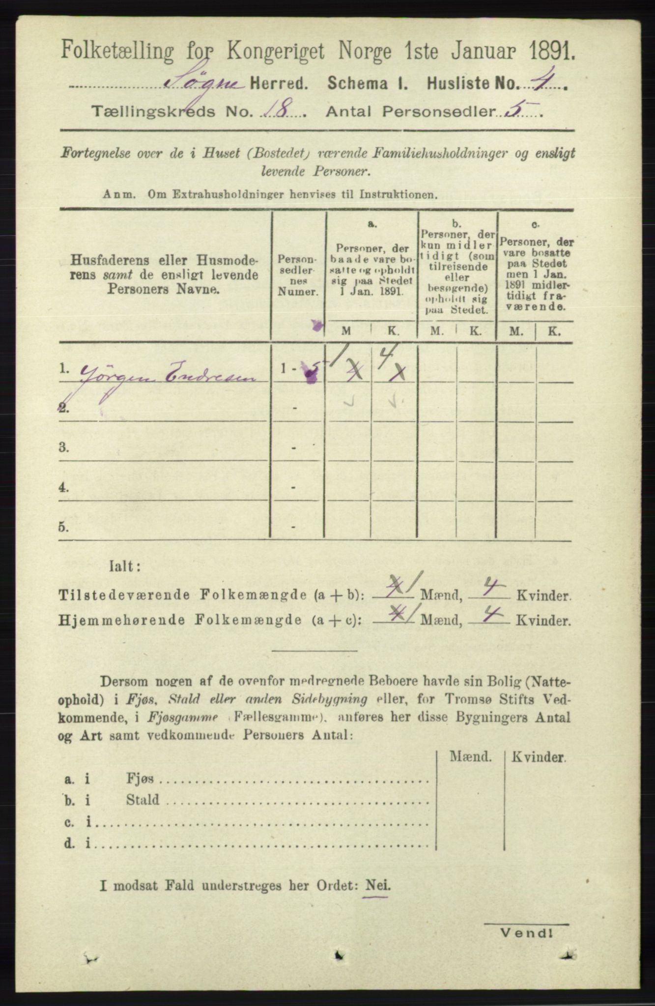 RA, 1891 census for 1018 Søgne, 1891, p. 4706