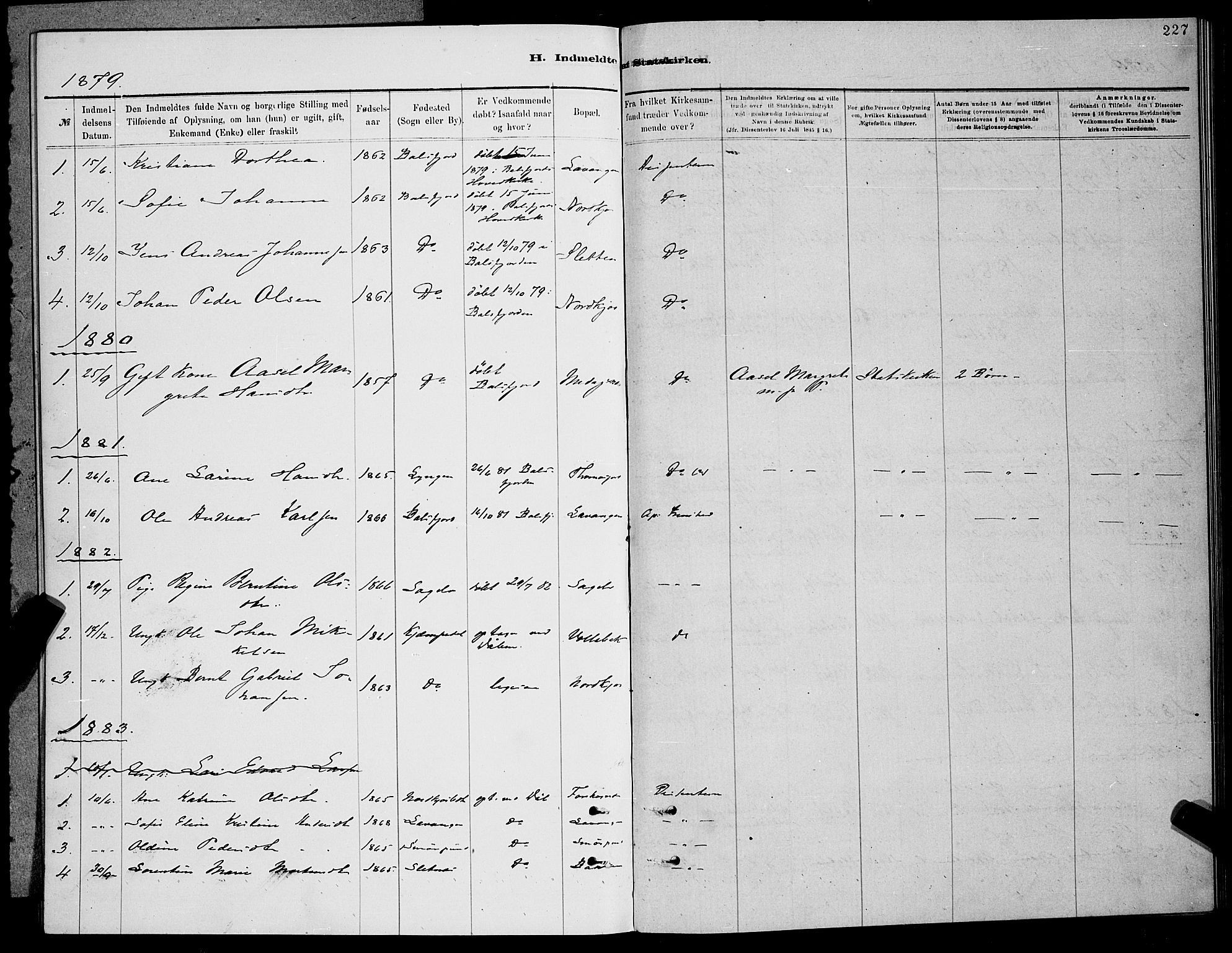 Balsfjord sokneprestembete, AV/SATØ-S-1303/G/Gab/L0007klokker: Parish register (copy) no. 7, 1878-1889, p. 227