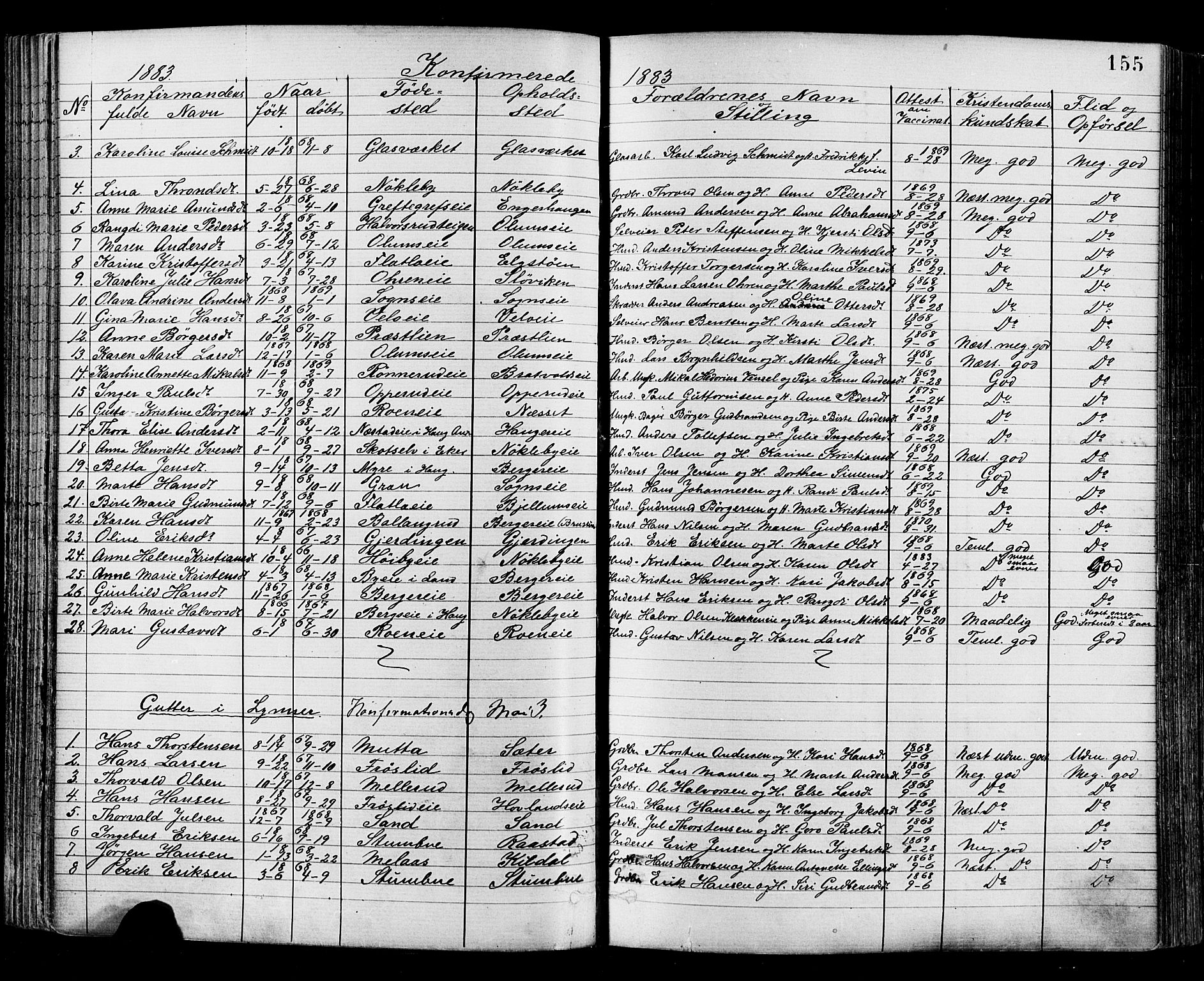 Jevnaker prestekontor, AV/SAH-PREST-116/H/Ha/Haa/L0008: Parish register (official) no. 8, 1877-1890, p. 155