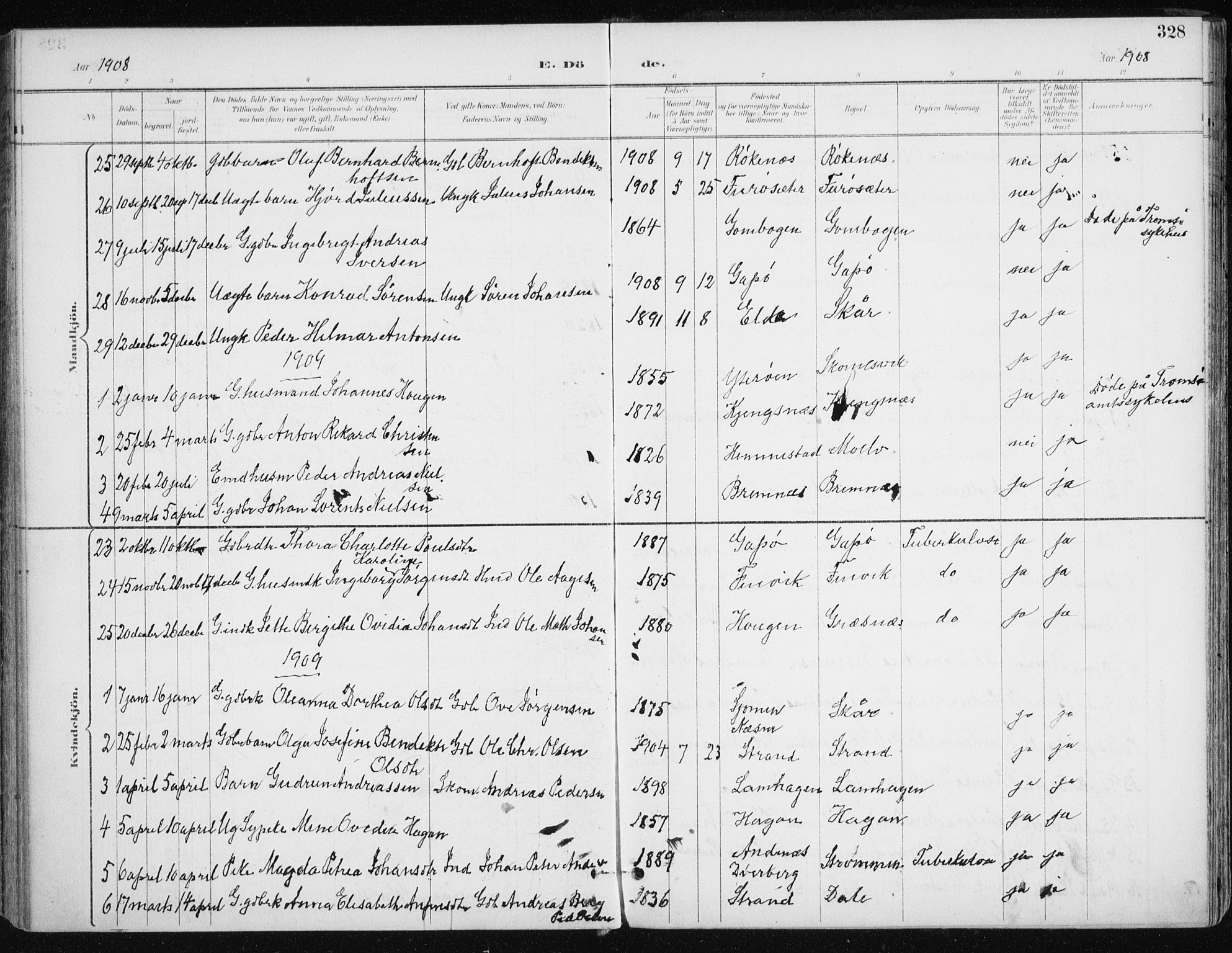 Kvæfjord sokneprestkontor, SATØ/S-1323/G/Ga/Gaa/L0006kirke: Parish register (official) no. 6, 1895-1914, p. 328