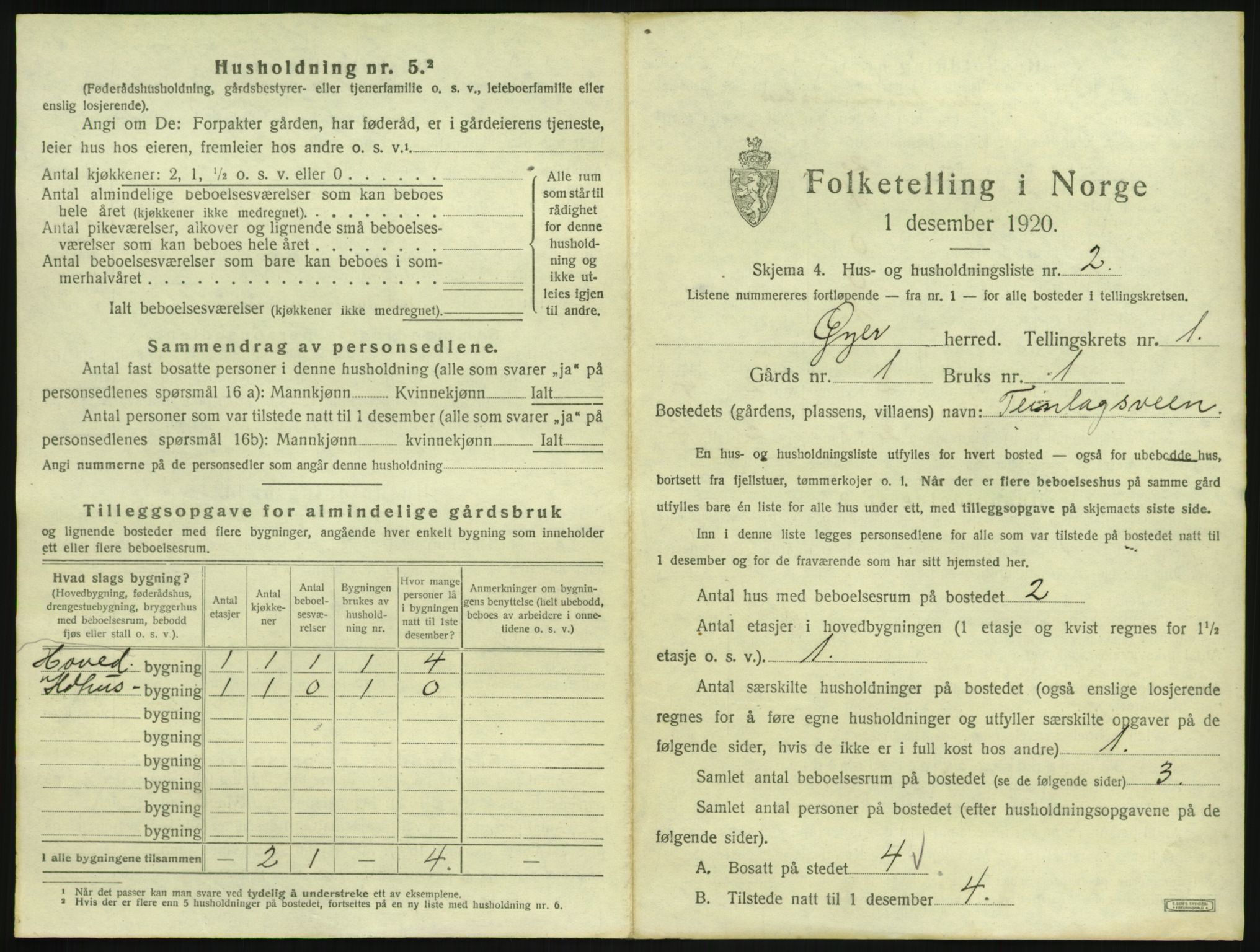 SAH, 1920 census for Øyer, 1920, p. 39