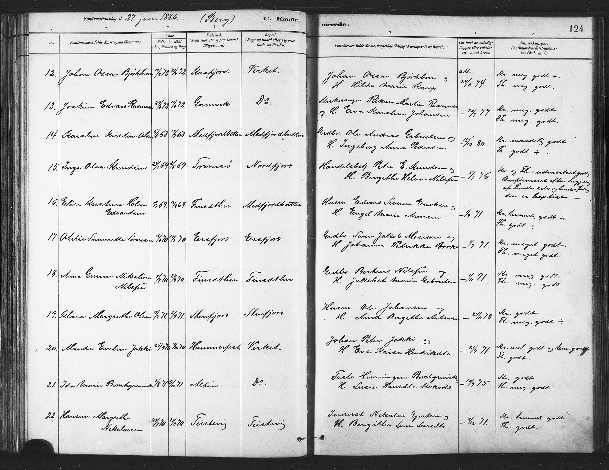 Berg sokneprestkontor, SATØ/S-1318/G/Ga/Gaa/L0004kirke: Parish register (official) no. 4, 1880-1894, p. 124