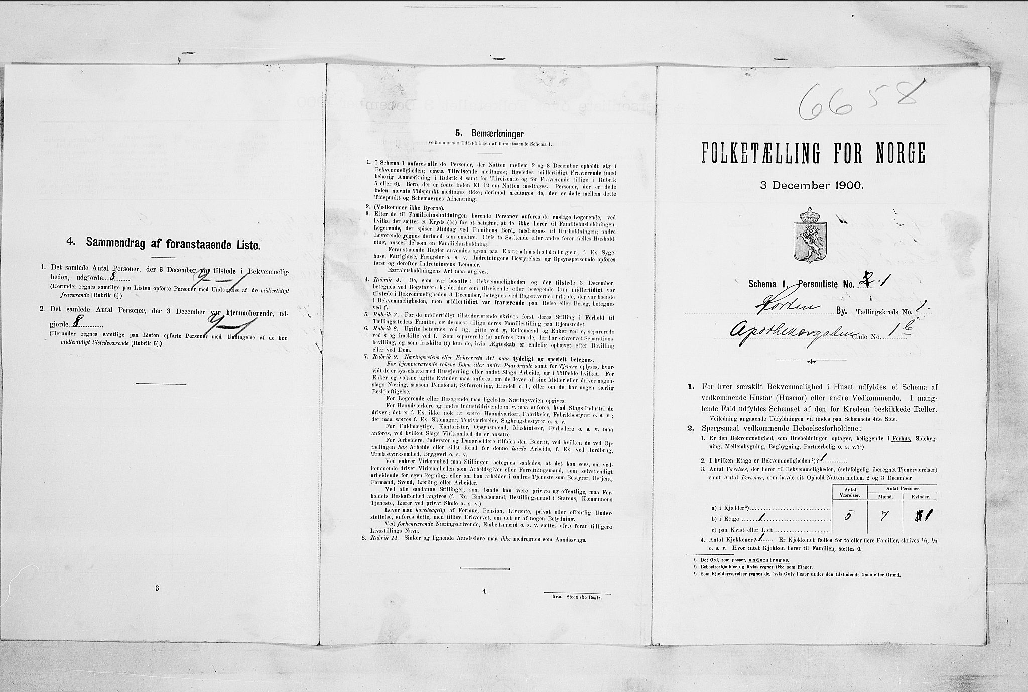 RA, 1900 census for Horten, 1900, p. 1096