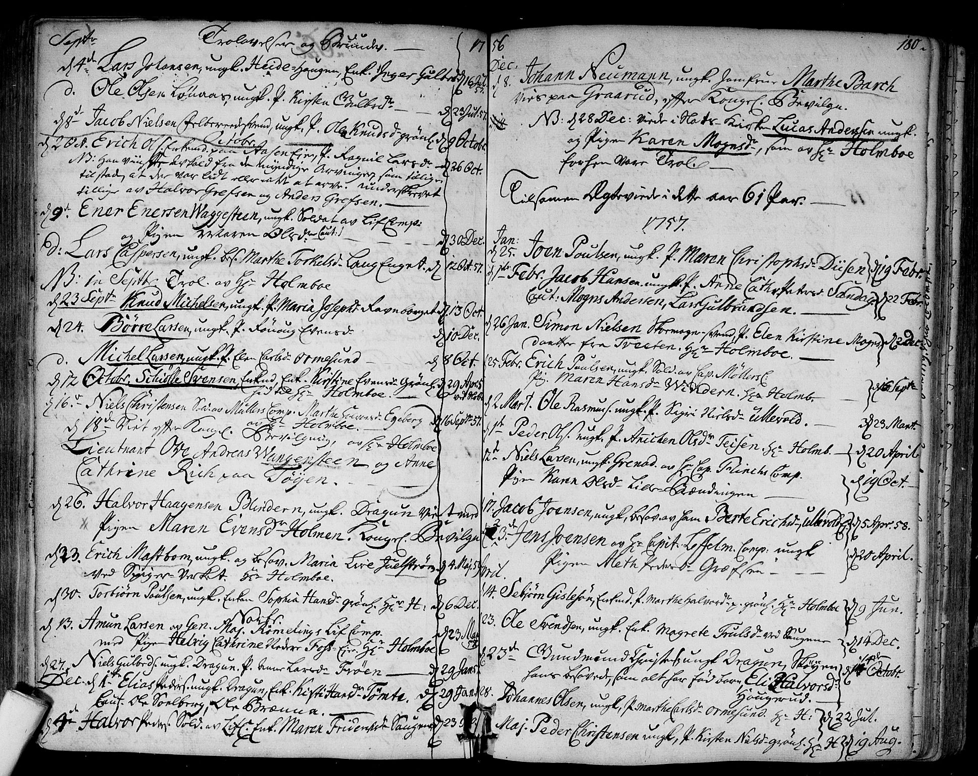 Aker prestekontor kirkebøker, SAO/A-10861/F/L0008: Parish register (official) no. 8, 1749-1765, p. 180