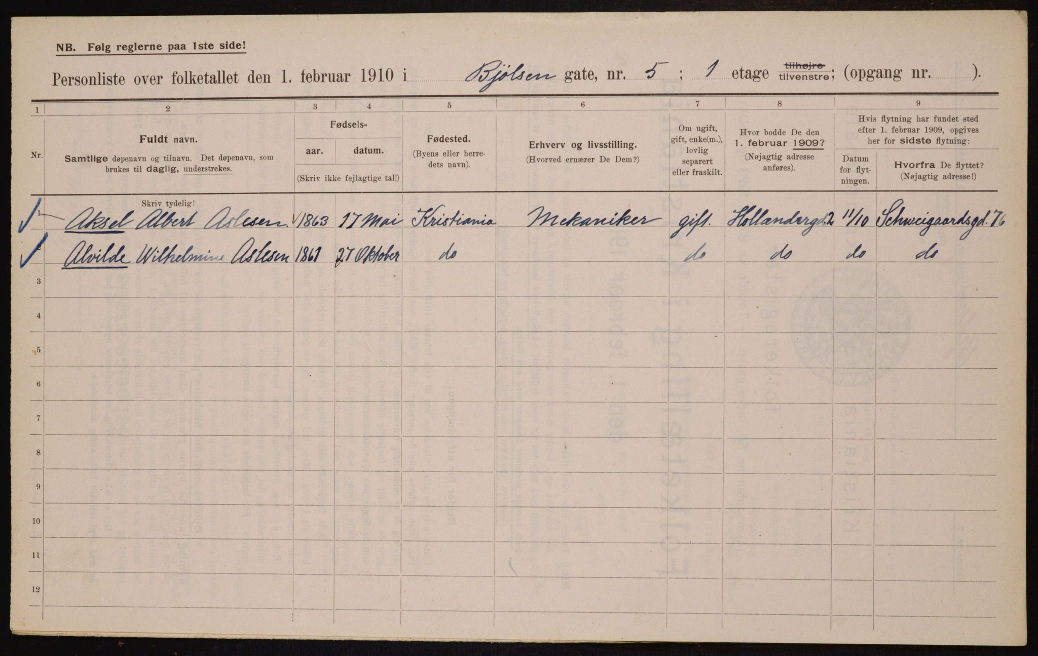 OBA, Municipal Census 1910 for Kristiania, 1910, p. 6259