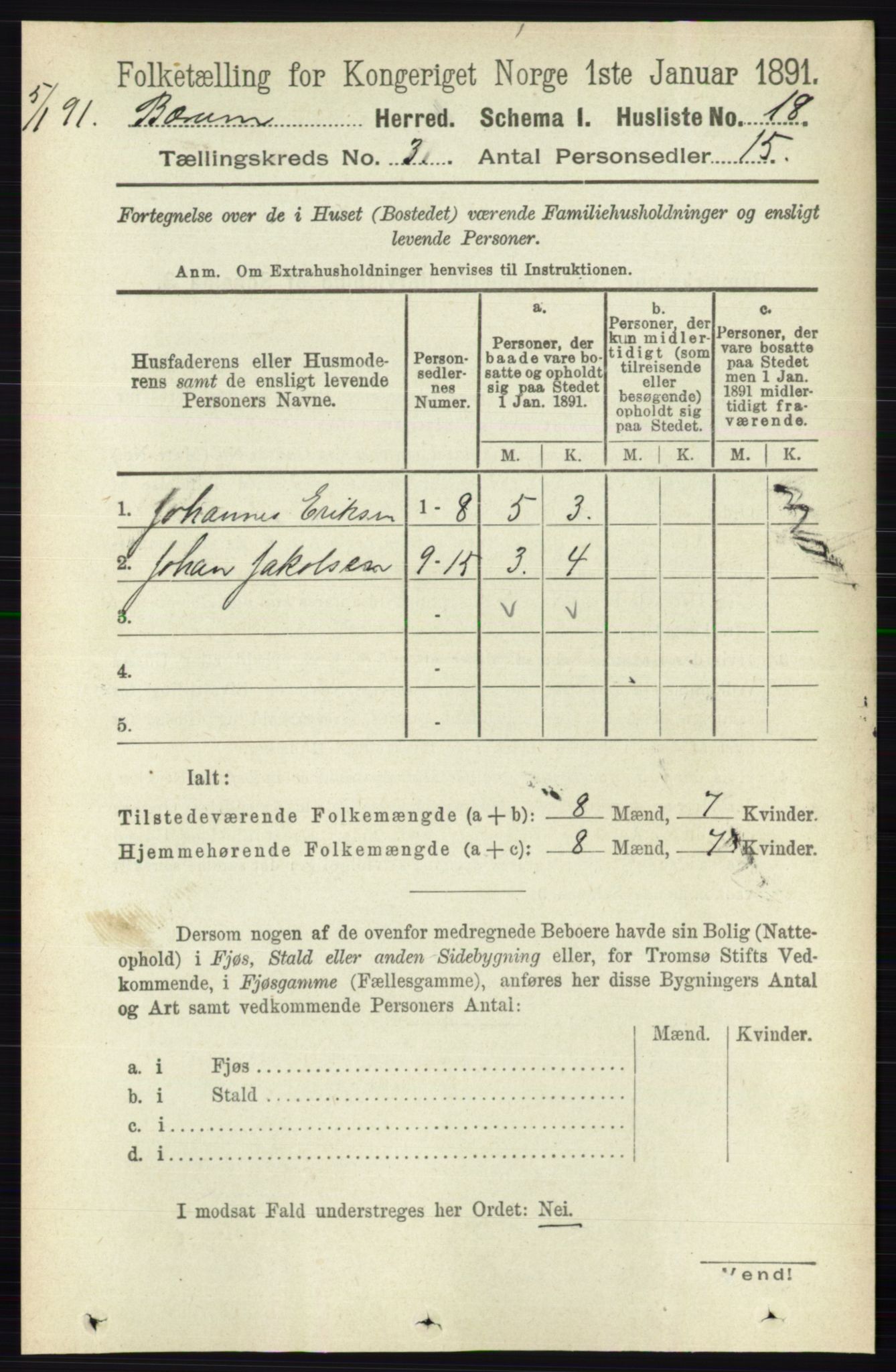 RA, 1891 census for 0219 Bærum, 1891, p. 1919