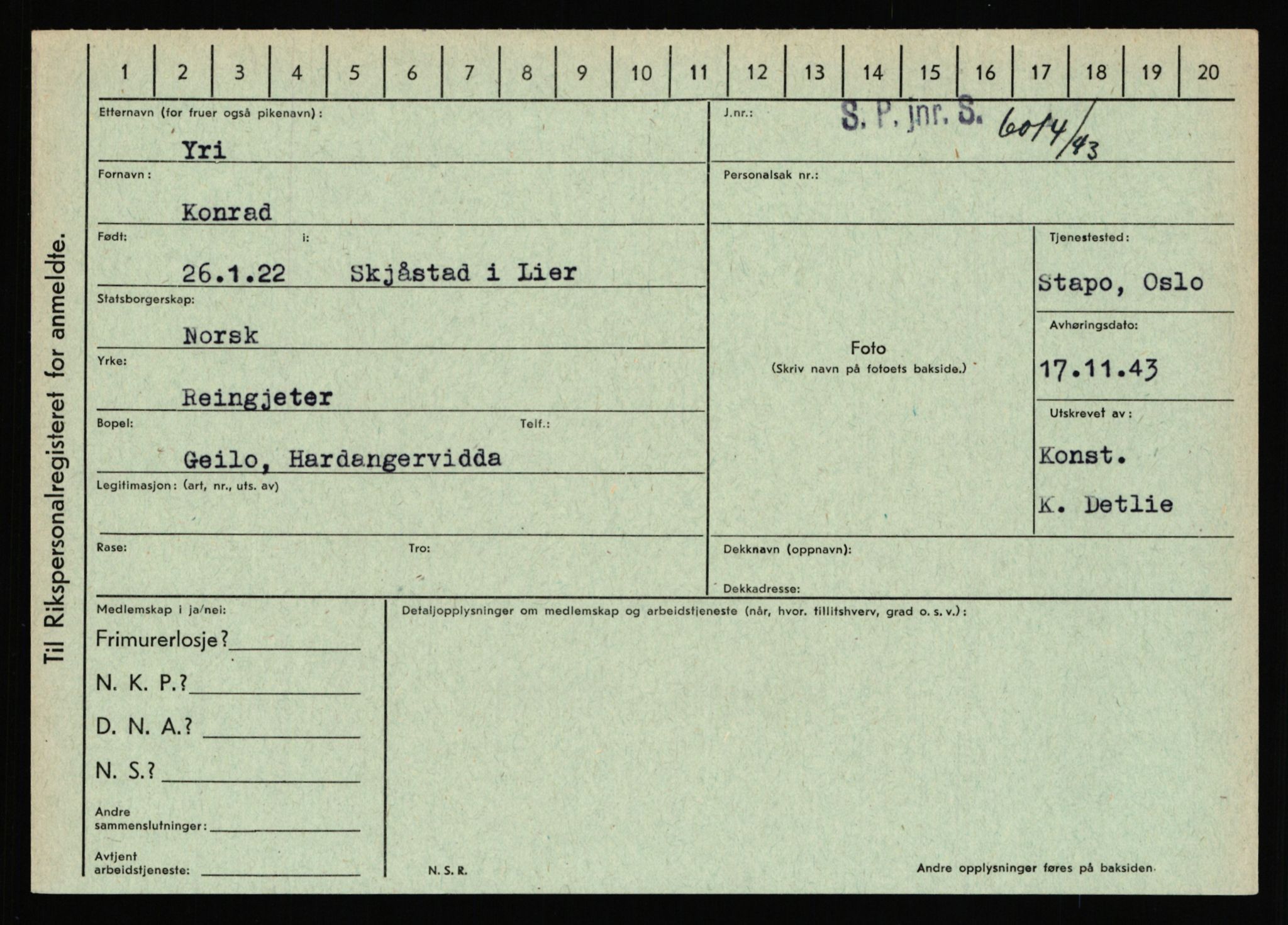 Statspolitiet - Hovedkontoret / Osloavdelingen, AV/RA-S-1329/C/Ca/L0016: Uberg - Øystese, 1943-1945, p. 3230