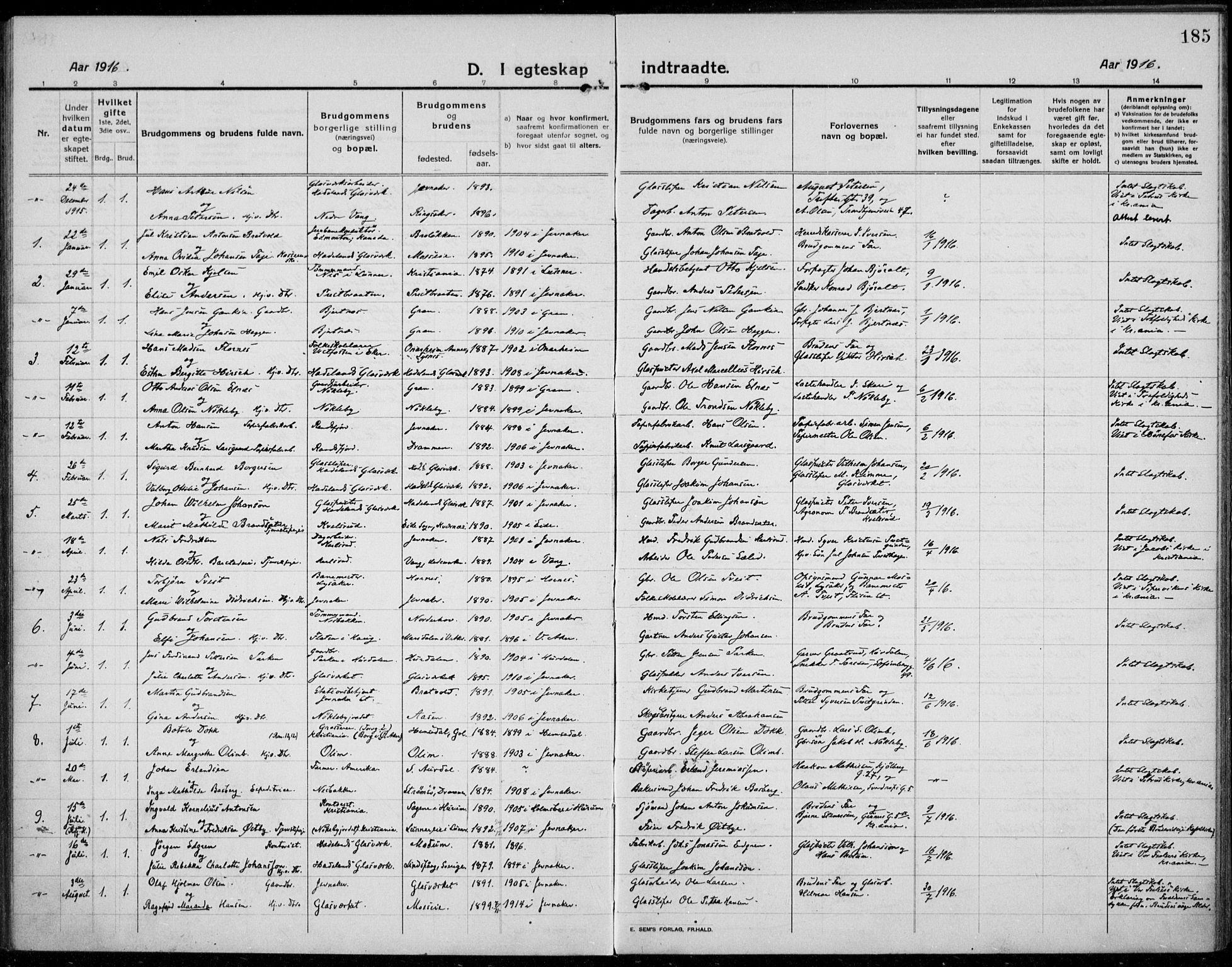 Jevnaker prestekontor, SAH/PREST-116/H/Ha/Haa/L0012: Parish register (official) no. 12, 1914-1924, p. 185