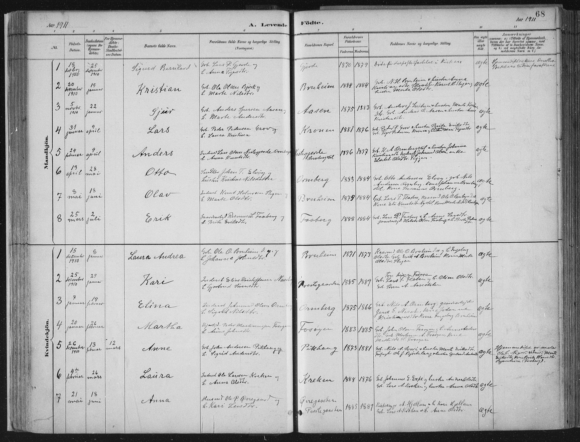 Jostedal sokneprestembete, SAB/A-80601/H/Haa/Haab/L0001: Parish register (official) no. B 1, 1887-1914, p. 68