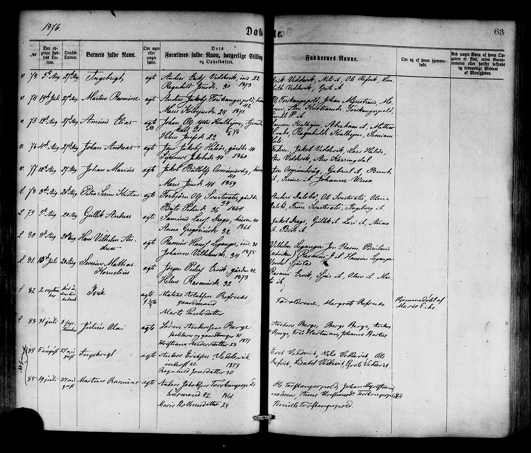 Selje sokneprestembete, AV/SAB-A-99938/H/Ha/Haa/Haaa: Parish register (official) no. A 12, 1870-1880, p. 63