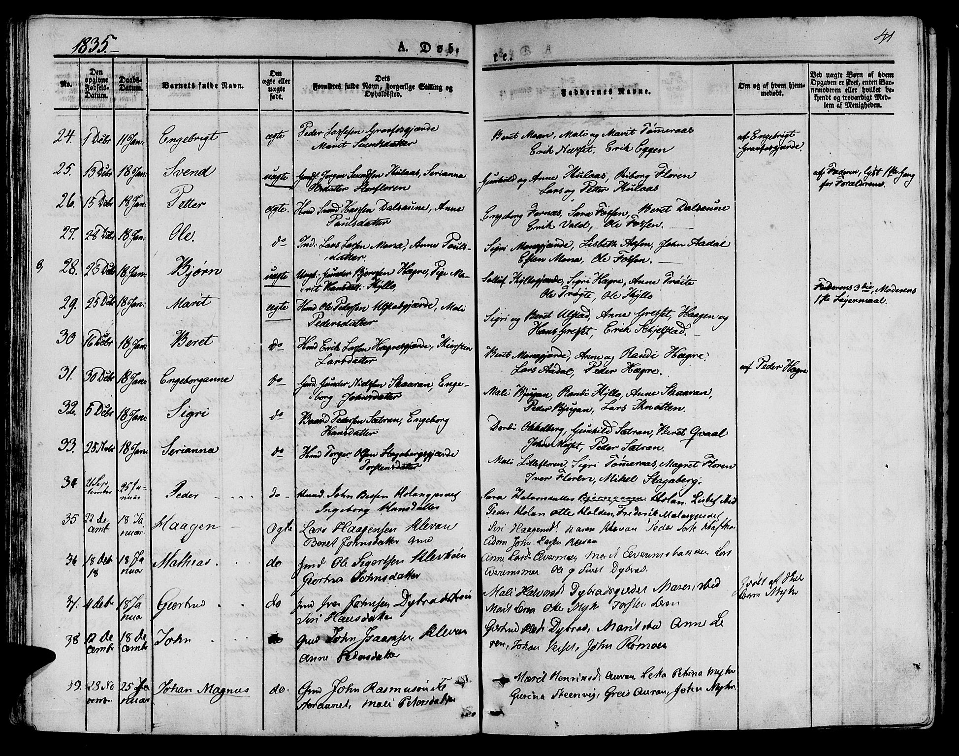 Ministerialprotokoller, klokkerbøker og fødselsregistre - Nord-Trøndelag, AV/SAT-A-1458/709/L0071: Parish register (official) no. 709A11, 1833-1844, p. 41