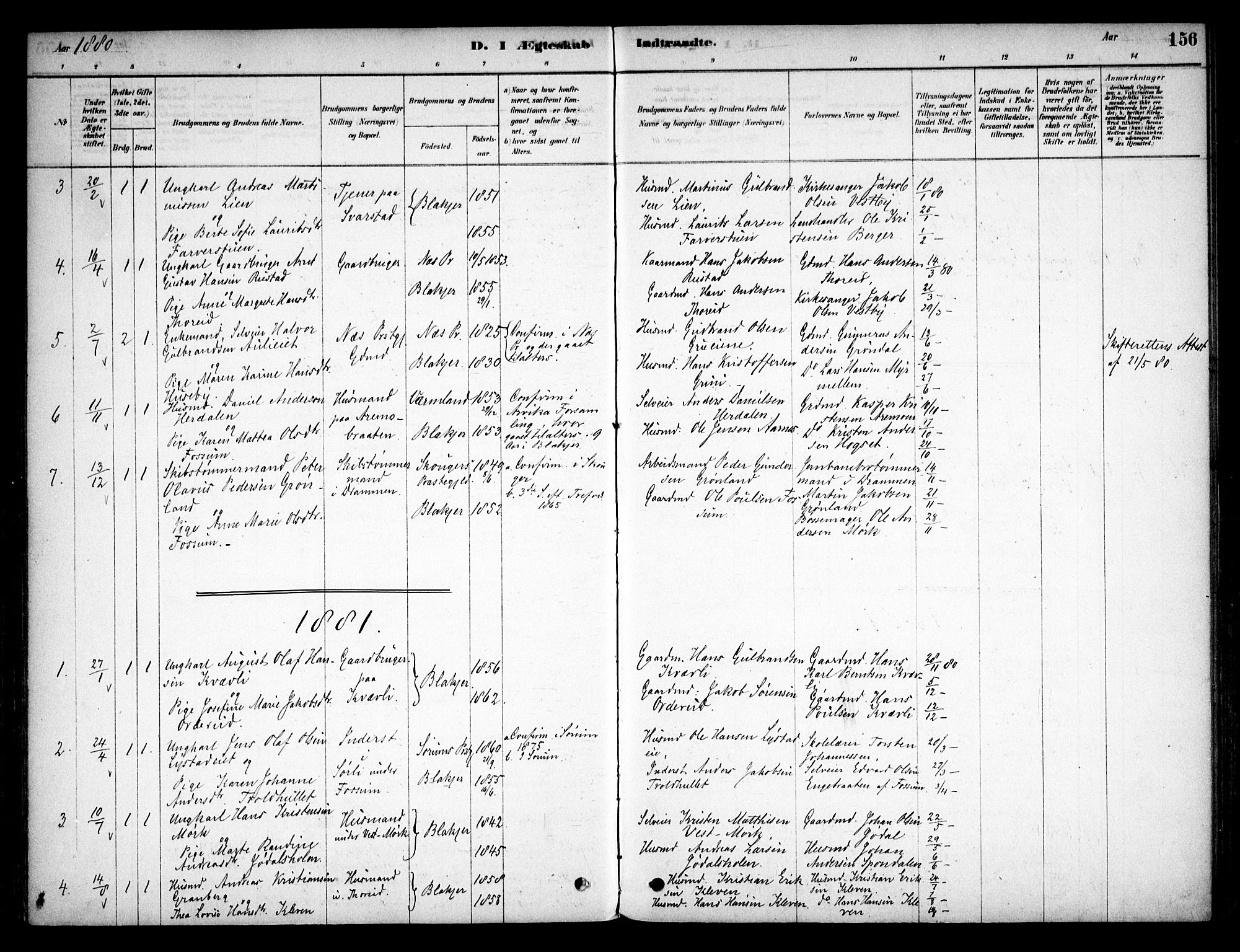 Aurskog prestekontor Kirkebøker, SAO/A-10304a/F/Fb/L0001: Parish register (official) no. II 1, 1878-1909, p. 156