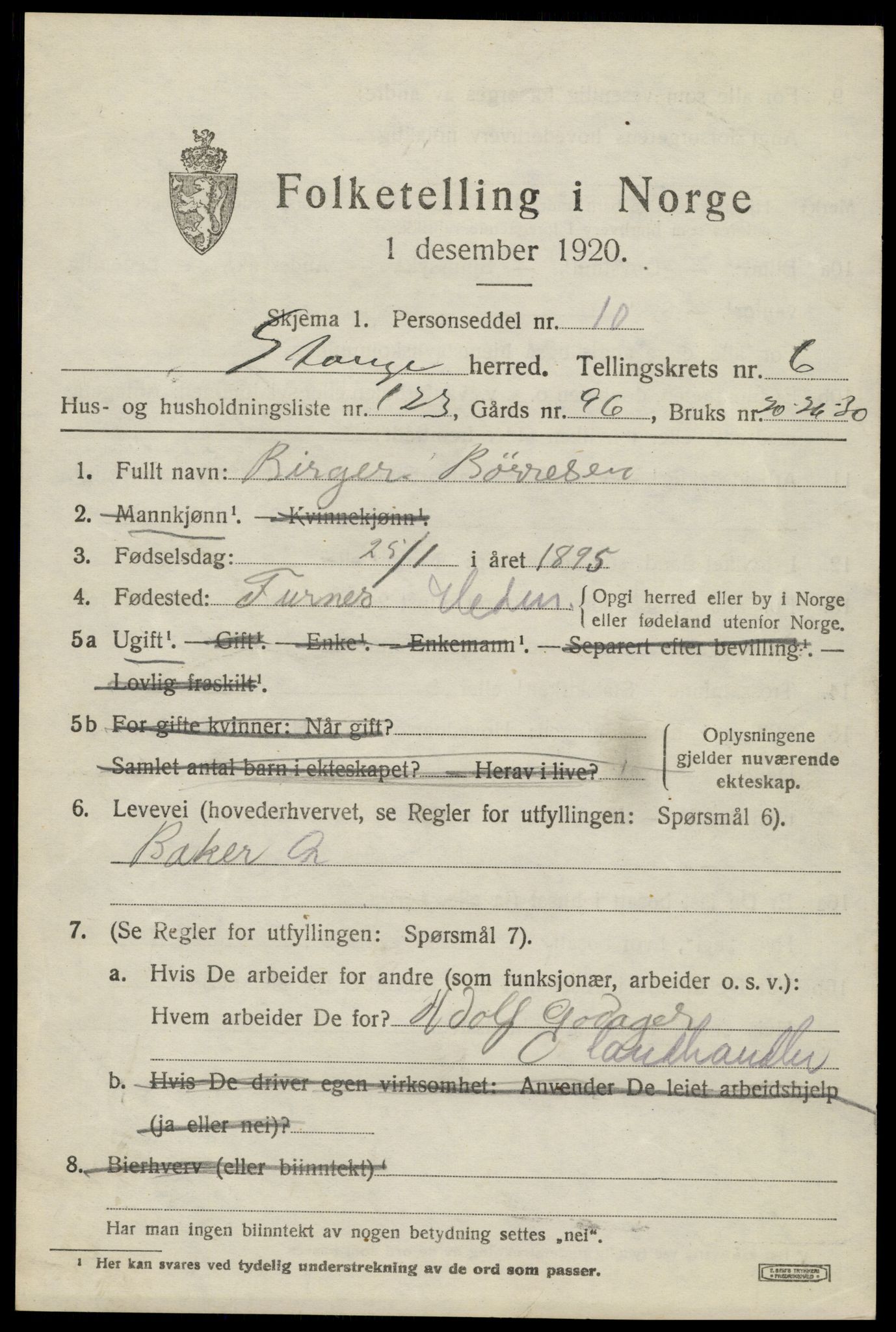 SAH, 1920 census for Stange, 1920, p. 12225