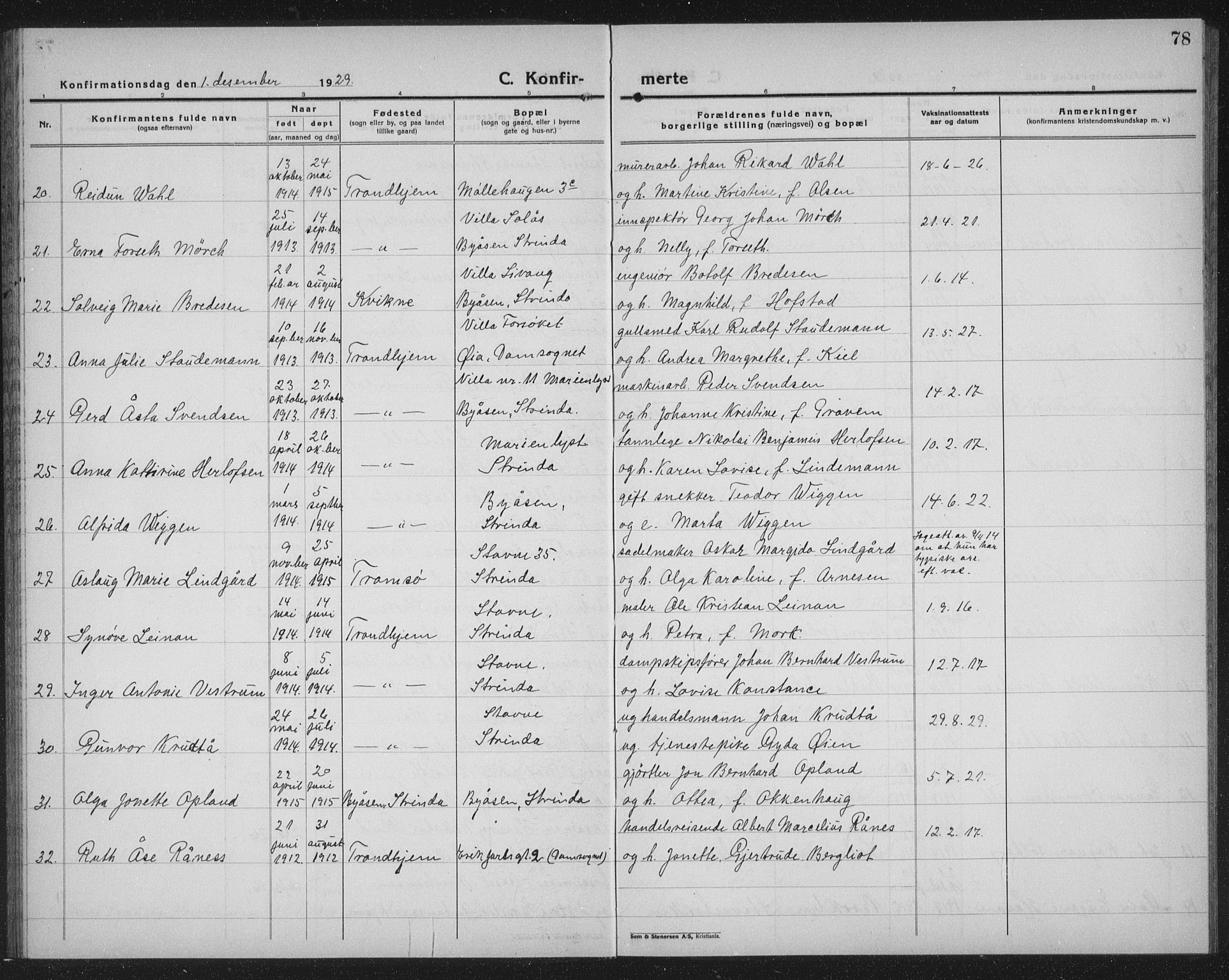 Ministerialprotokoller, klokkerbøker og fødselsregistre - Sør-Trøndelag, SAT/A-1456/603/L0175: Parish register (copy) no. 603C03, 1923-1941, p. 78