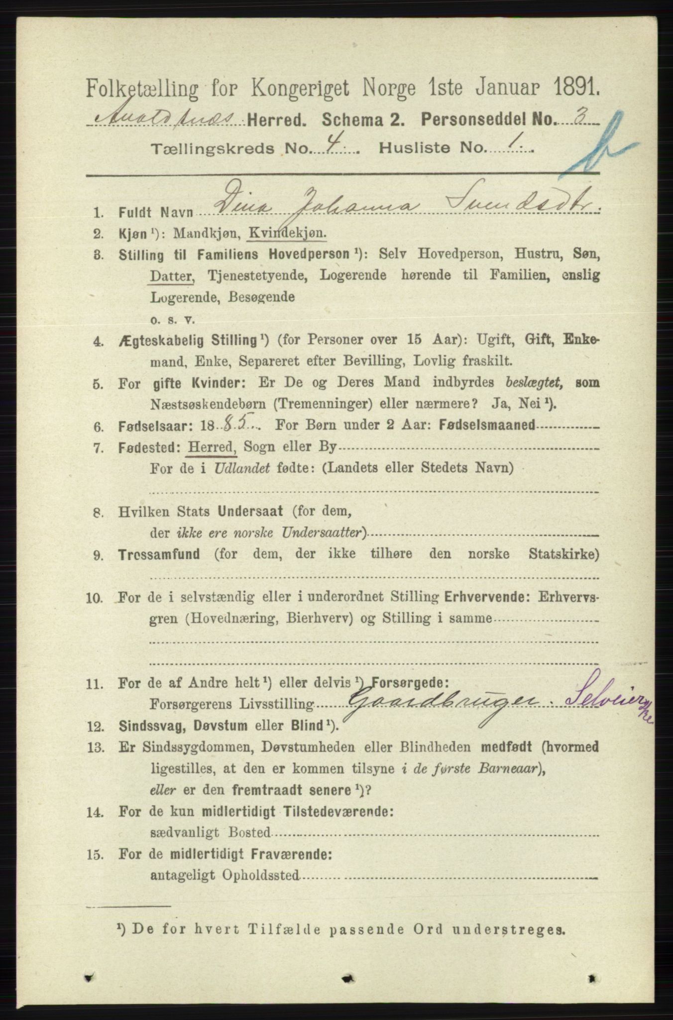 RA, 1891 census for 1147 Avaldsnes, 1891, p. 2826