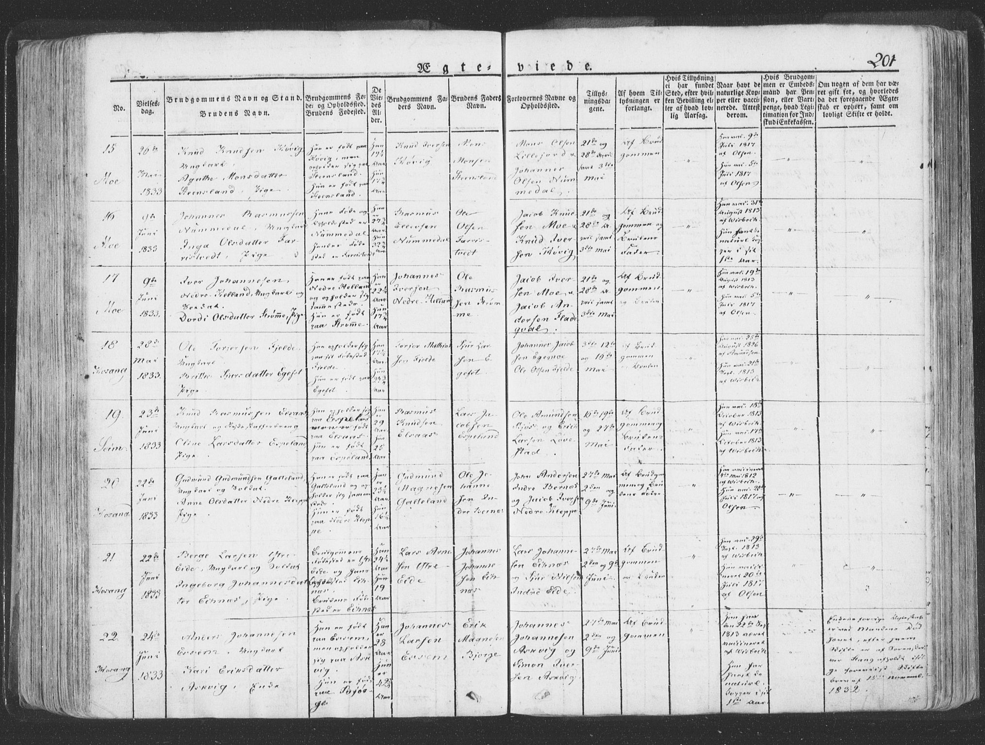 Hosanger sokneprestembete, AV/SAB-A-75801/H/Haa: Parish register (official) no. A 6, 1824-1835, p. 201