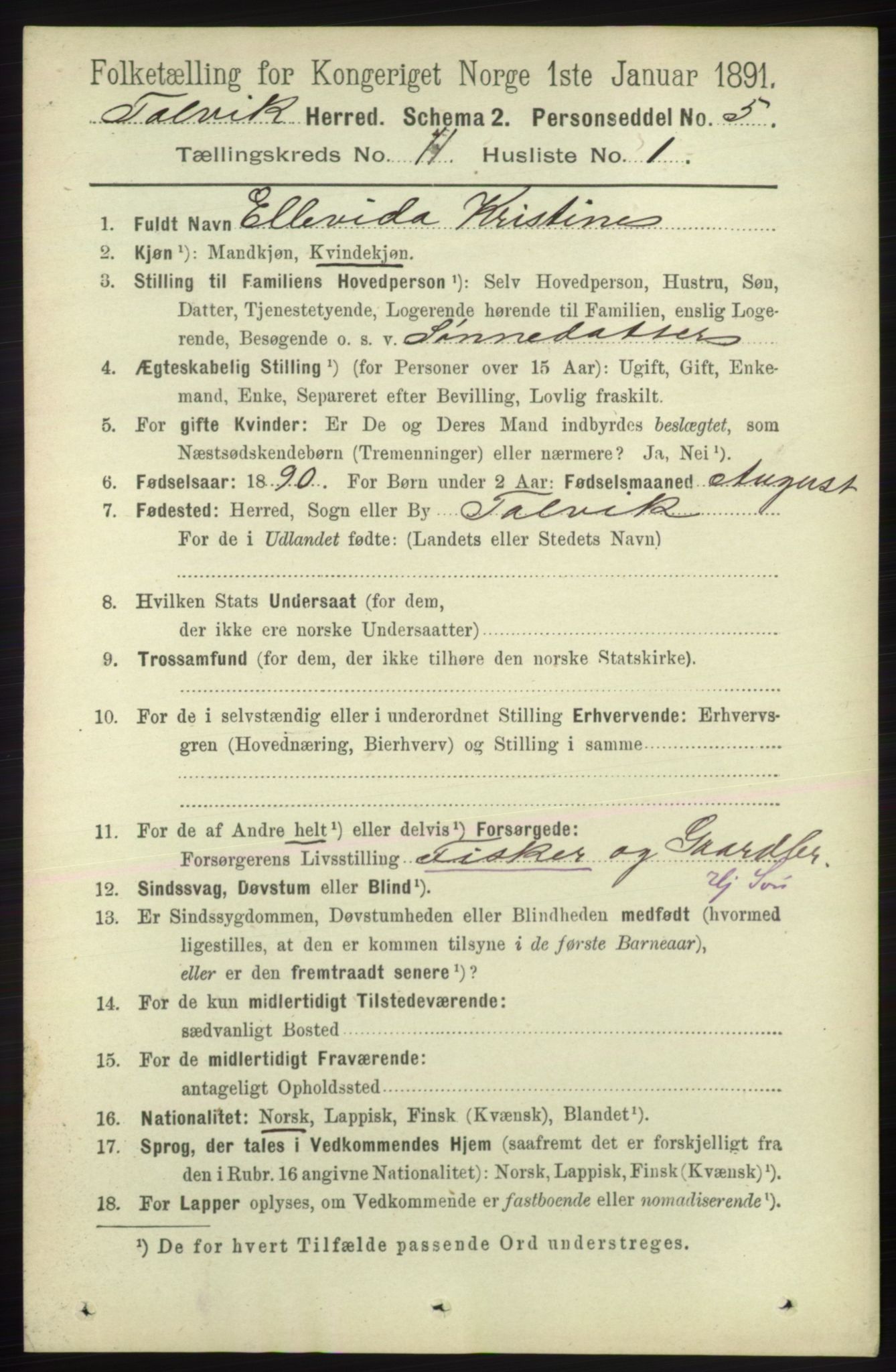 RA, 1891 census for 2013 Talvik, 1891, p. 2703