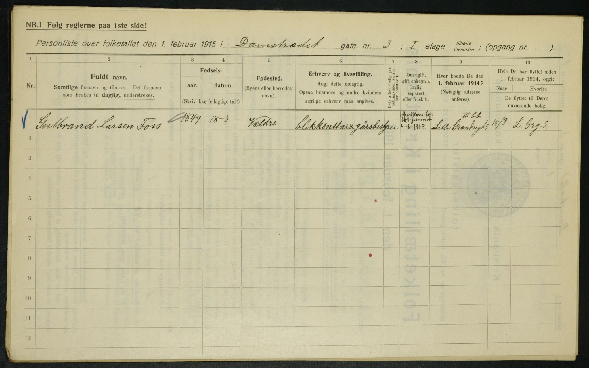 OBA, Municipal Census 1915 for Kristiania, 1915, p. 14407