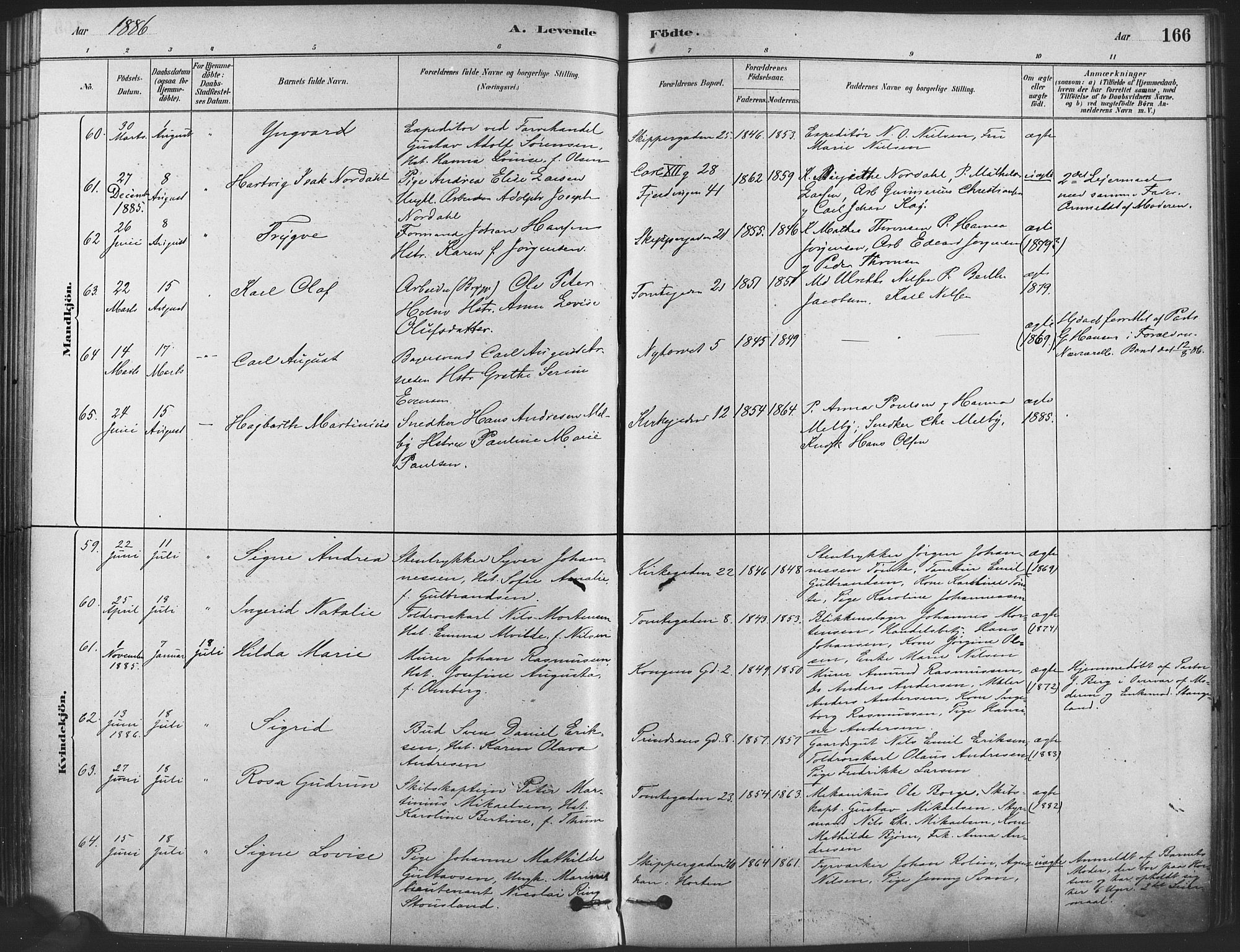 Oslo domkirke Kirkebøker, SAO/A-10752/F/Fa/L0029: Parish register (official) no. 29, 1879-1892, p. 166