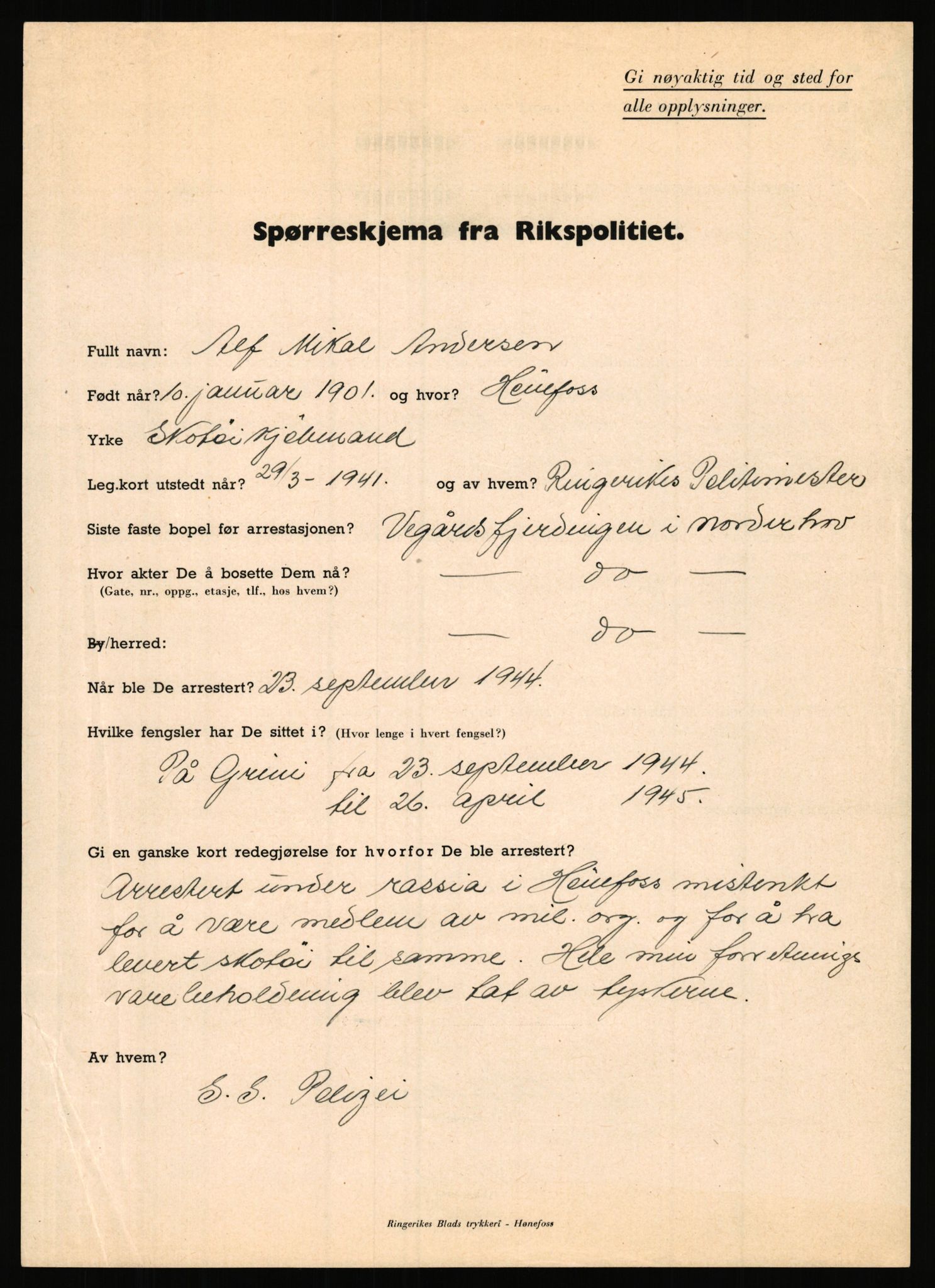 Rikspolitisjefen, AV/RA-S-1560/L/L0001: Abelseth, Rudolf - Berentsen, Odd, 1940-1945, p. 246