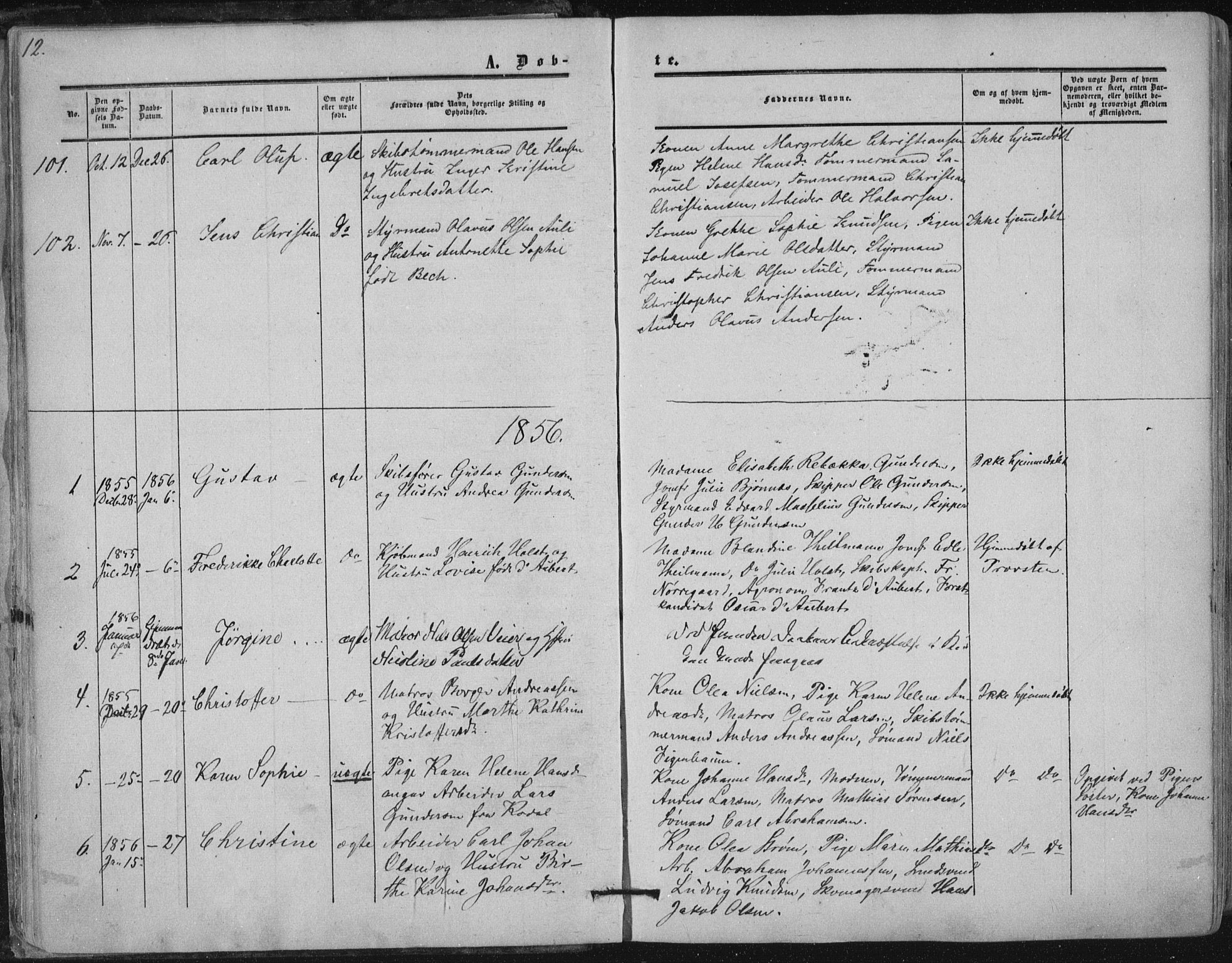 Tønsberg kirkebøker, AV/SAKO-A-330/F/Fa/L0008: Parish register (official) no. I 8, 1855-1864, p. 12