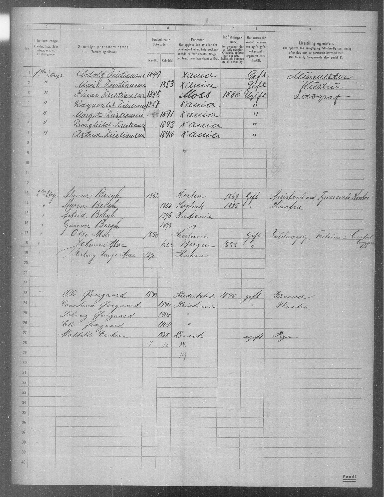 OBA, Municipal Census 1904 for Kristiania, 1904, p. 1655