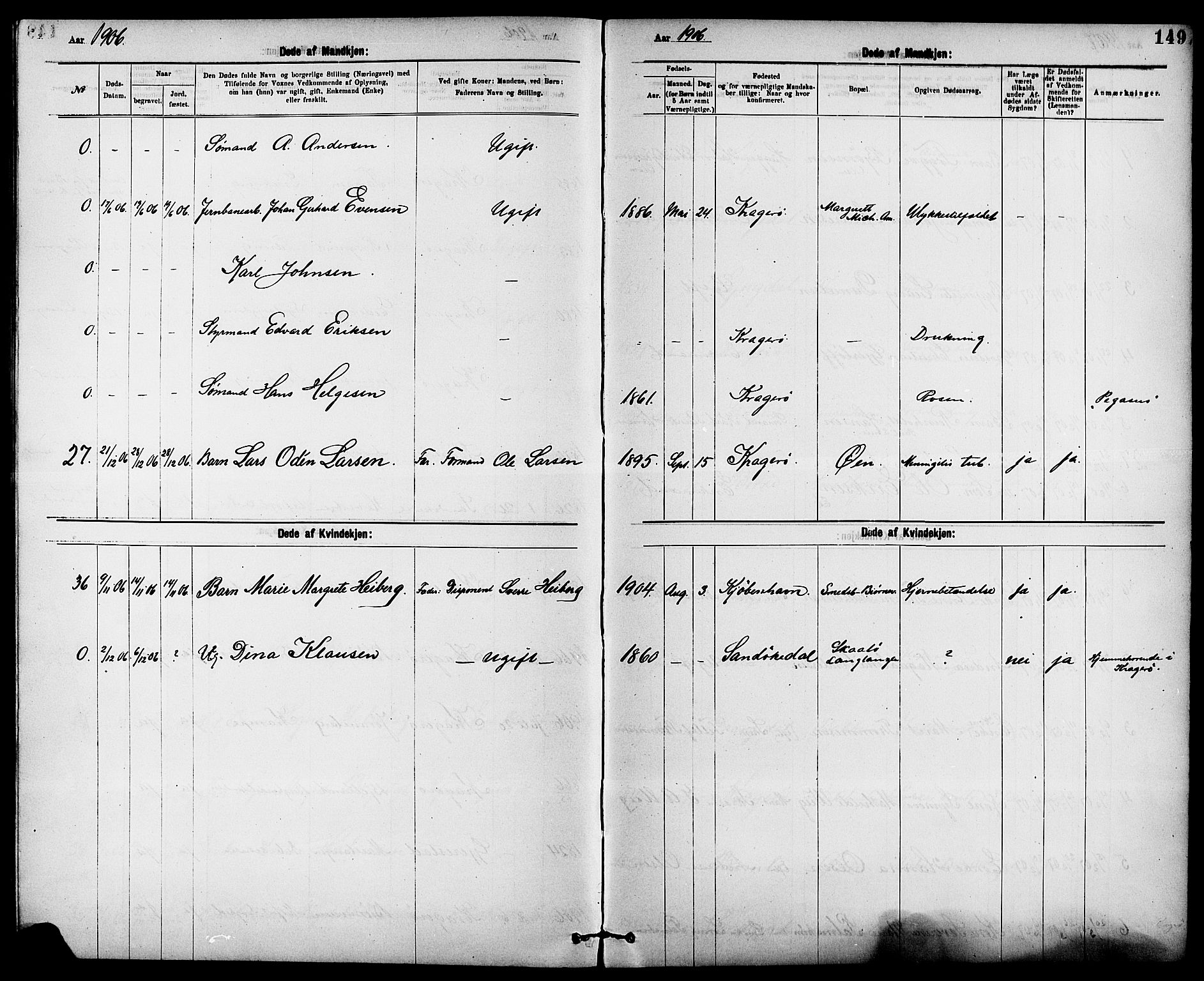 Kragerø kirkebøker, AV/SAKO-A-278/G/Ga/L0008: Parish register (copy) no. 8, 1881-1914, p. 149