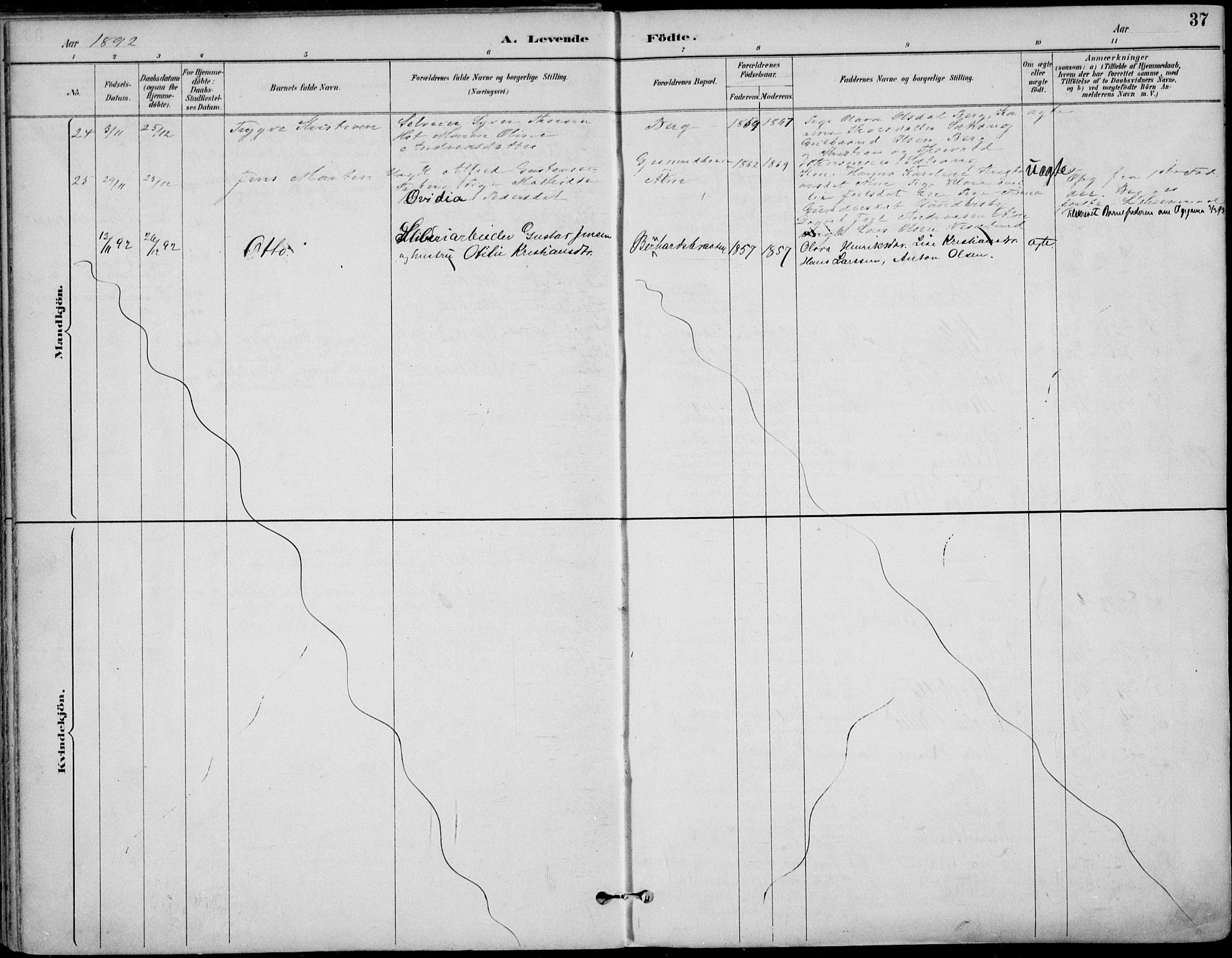 Haug kirkebøker, AV/SAKO-A-604/F/Fa/L0001: Parish register (official) no. 1, 1885-1917, p. 37