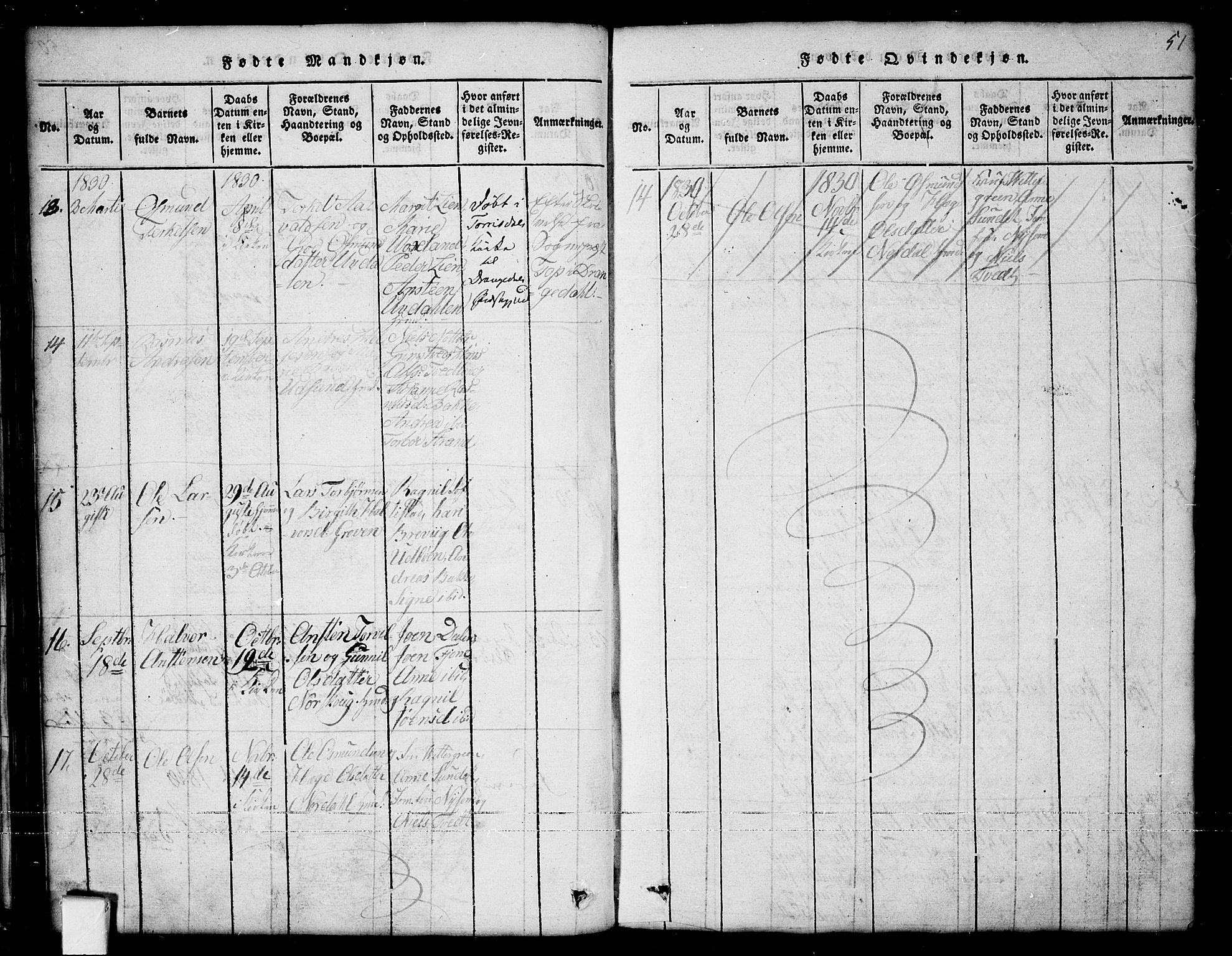Nissedal kirkebøker, SAKO/A-288/G/Ga/L0001: Parish register (copy) no. I 1, 1814-1860, p. 51