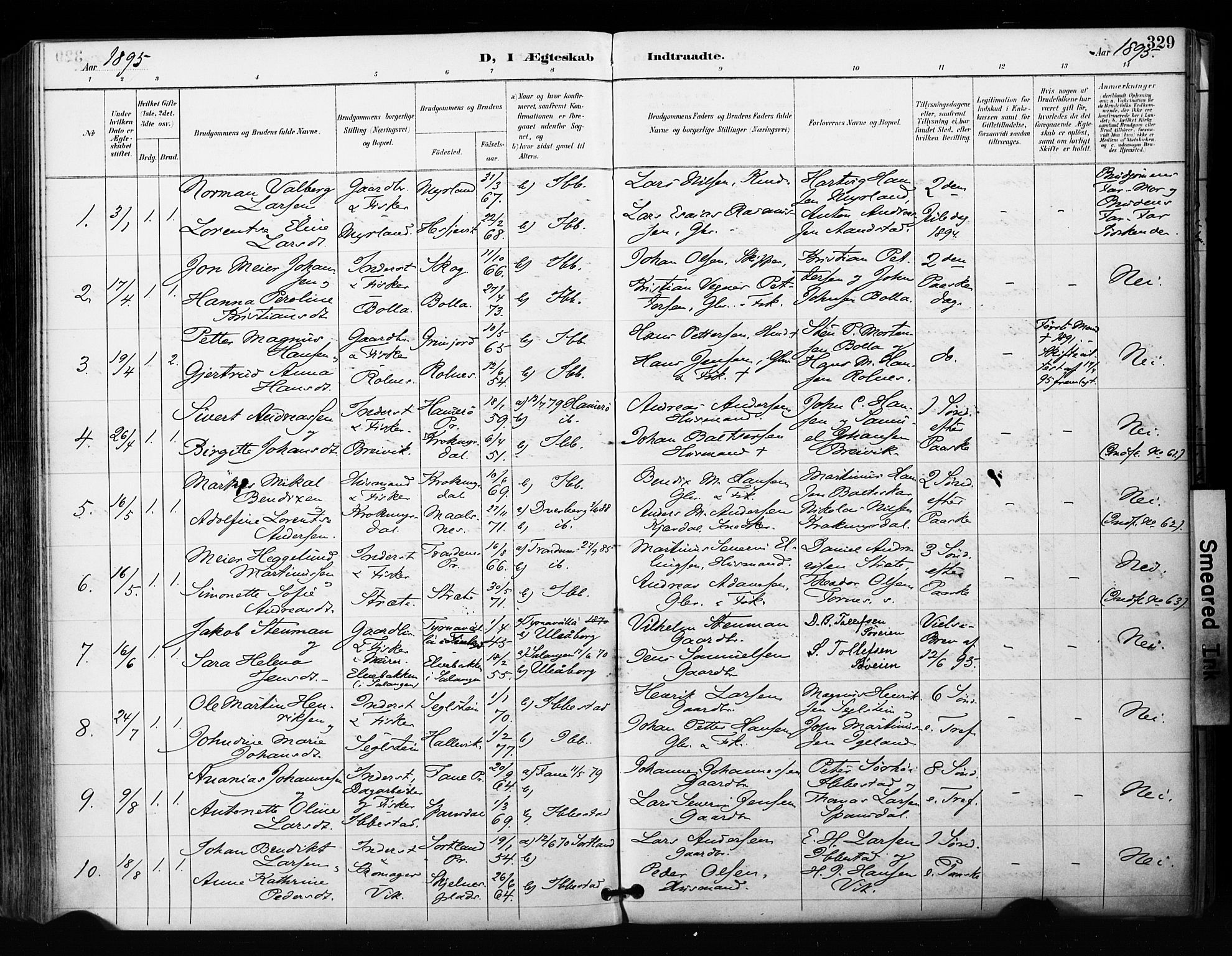 Ibestad sokneprestembete, SATØ/S-0077/H/Ha/Haa/L0012kirke: Parish register (official) no. 12, 1890-1900, p. 329
