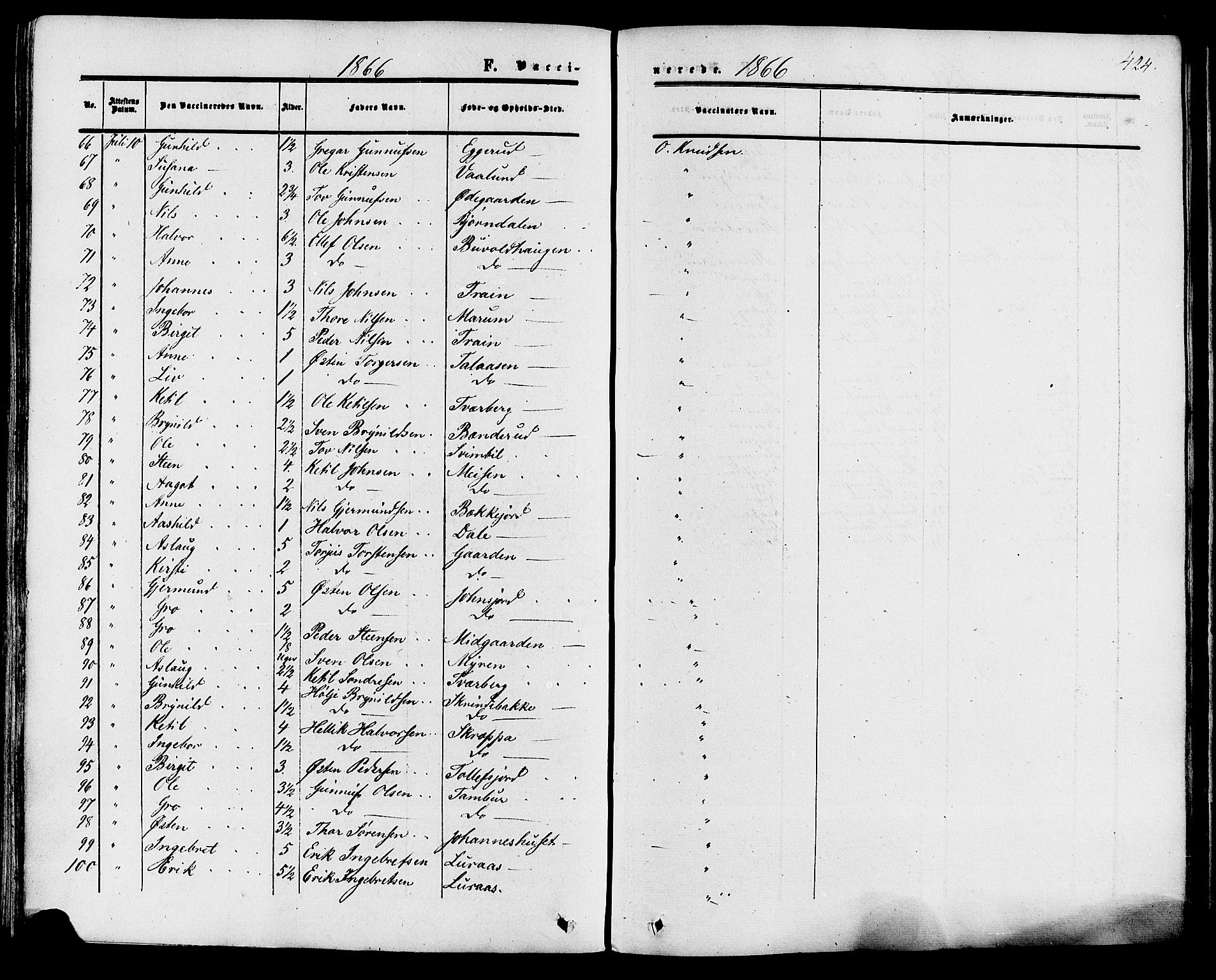 Tinn kirkebøker, AV/SAKO-A-308/F/Fa/L0006: Parish register (official) no. I 6, 1857-1878, p. 424