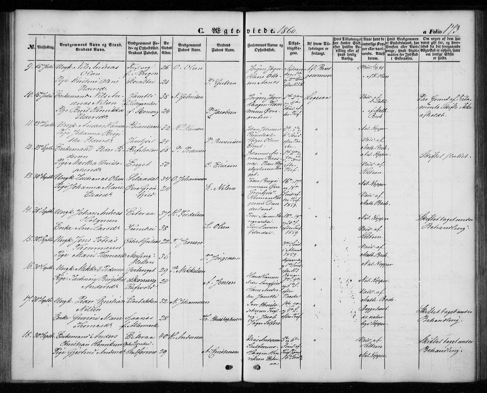 Ministerialprotokoller, klokkerbøker og fødselsregistre - Nordland, AV/SAT-A-1459/827/L0392: Parish register (official) no. 827A04, 1853-1866, p. 173