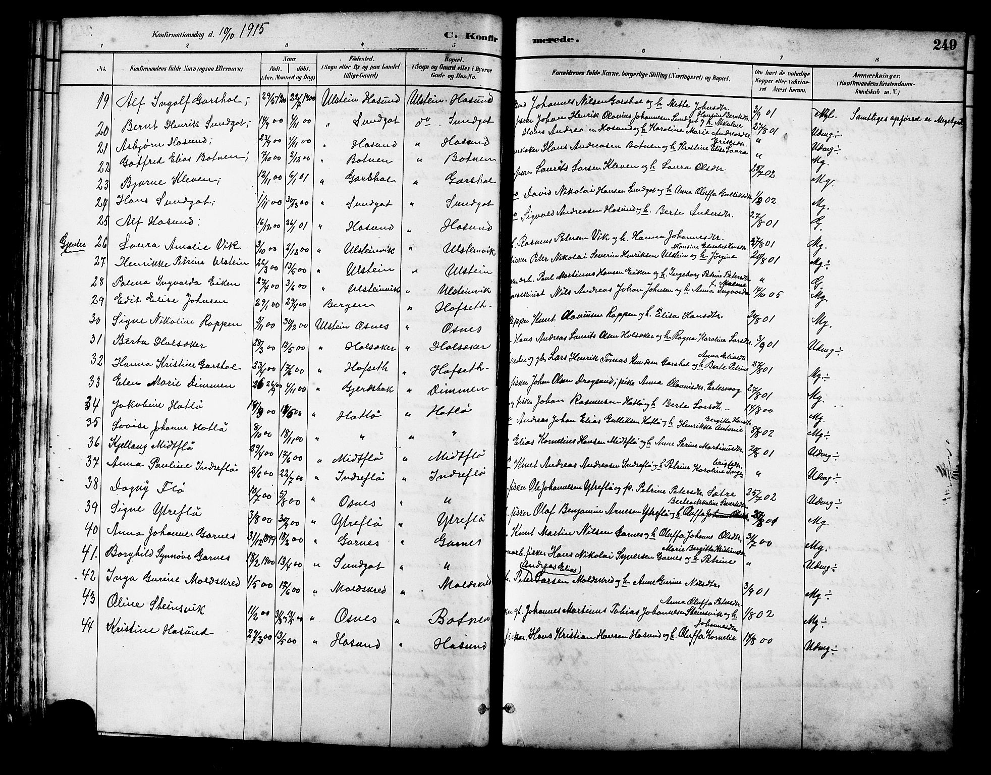 Ministerialprotokoller, klokkerbøker og fødselsregistre - Møre og Romsdal, AV/SAT-A-1454/509/L0112: Parish register (copy) no. 509C02, 1883-1922, p. 249