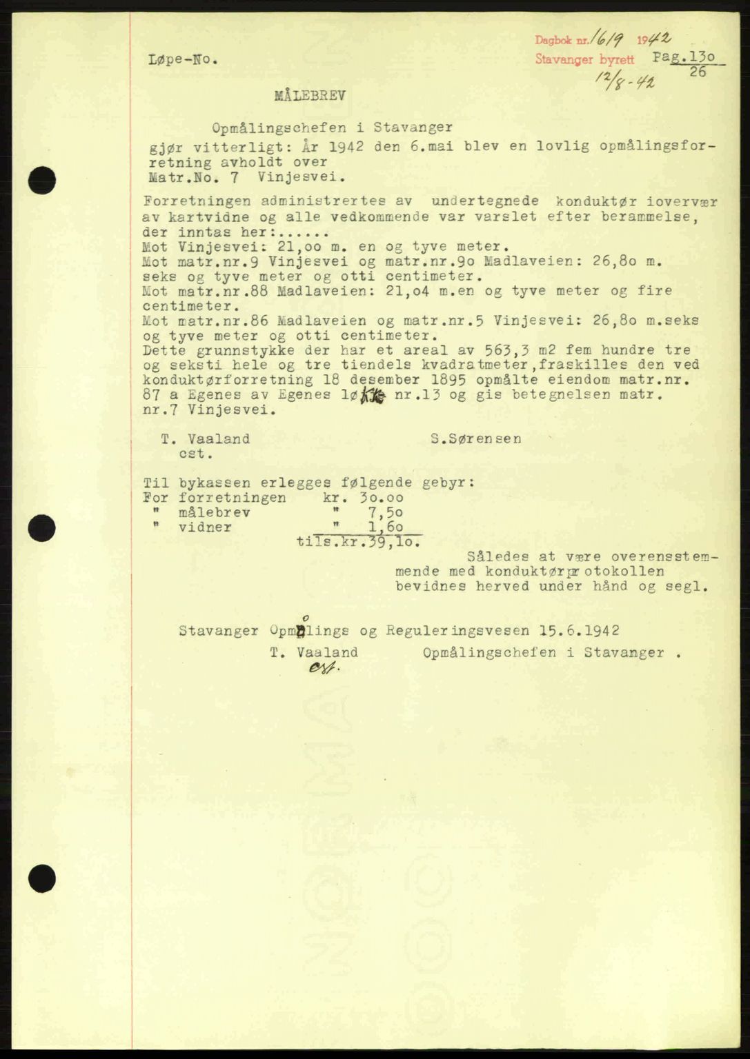 Stavanger byrett, SAST/A-100455/002/G/Gb/L0017: Mortgage book no. A7, 1941-1943, Diary no: : 1619/1942