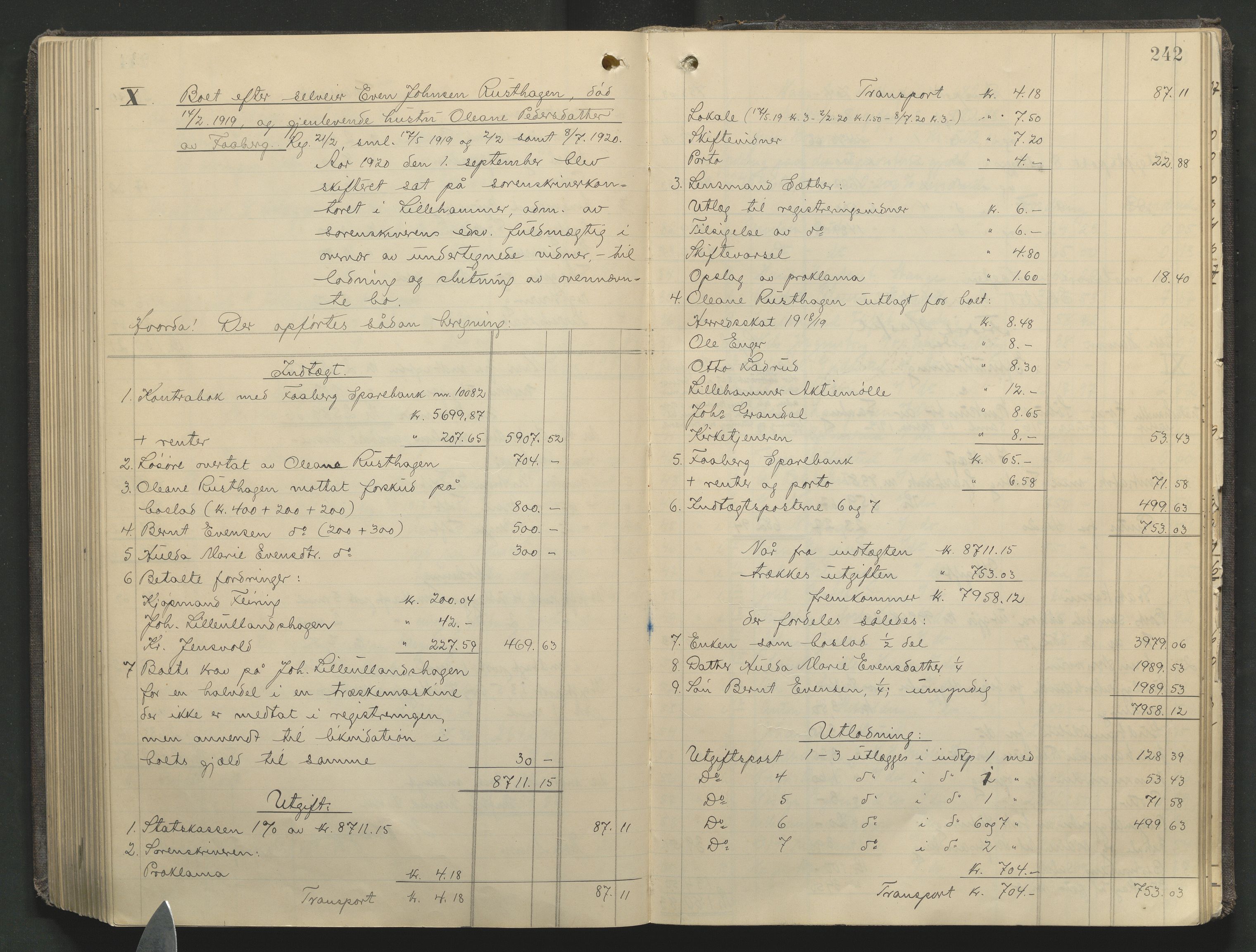 Sør-Gudbrandsdal tingrett, AV/SAH-TING-004/J/Ja/Jae/L0002: Skifteutlodningsprotokoll - landet, 1912-1921, p. 242