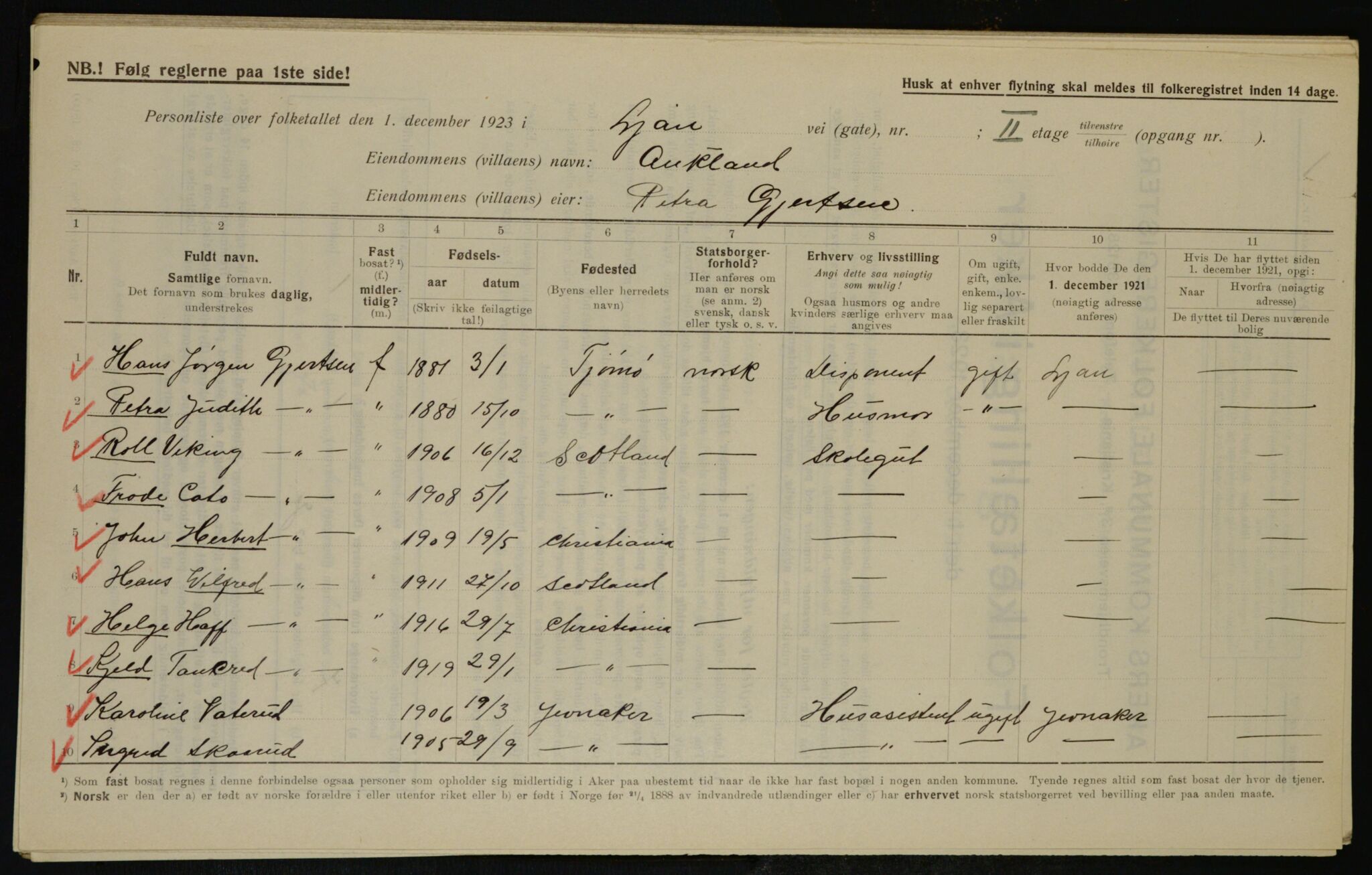 , Municipal Census 1923 for Aker, 1923, p. 37046