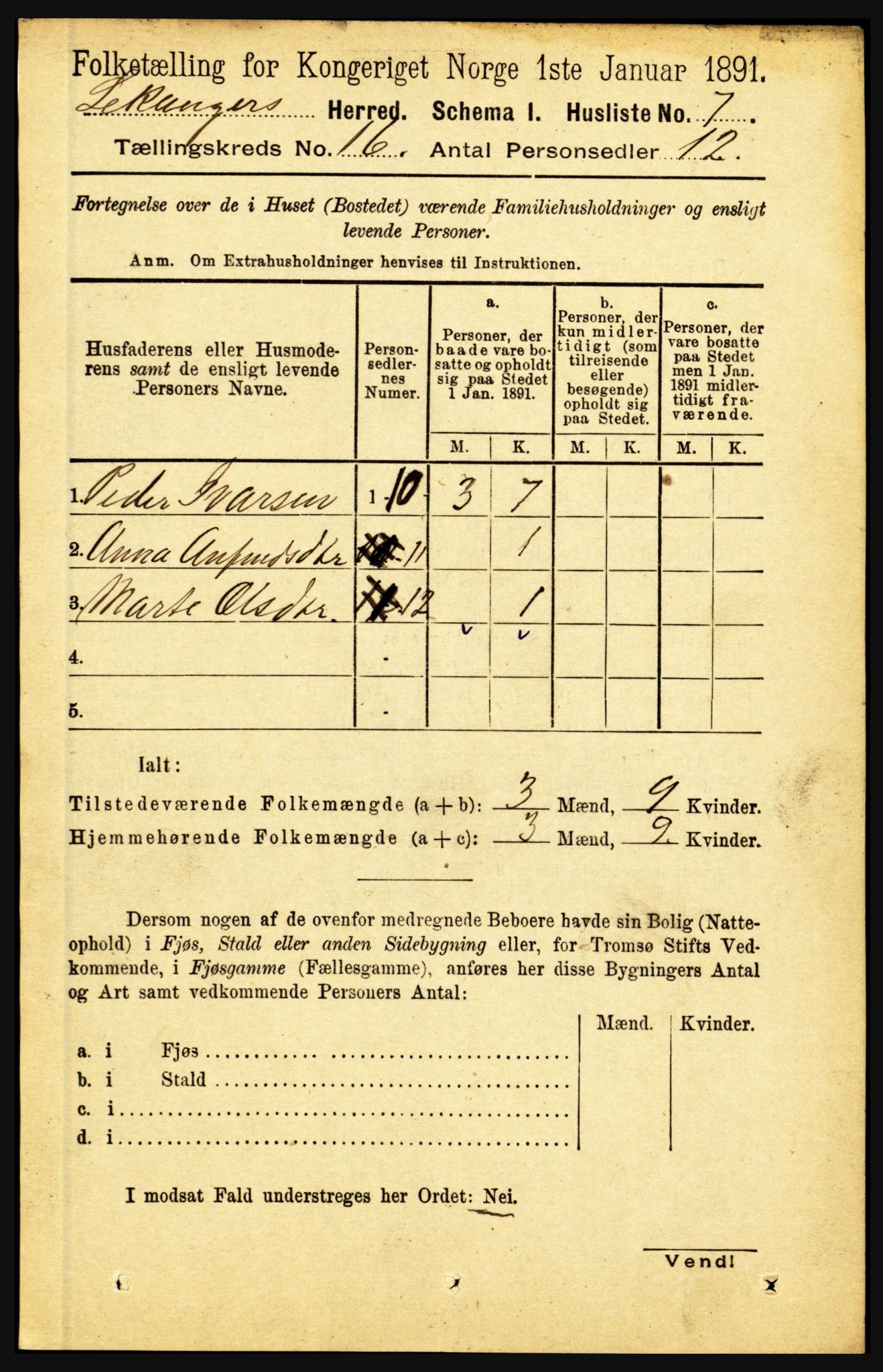 RA, 1891 census for 1419 Leikanger, 1891, p. 2966