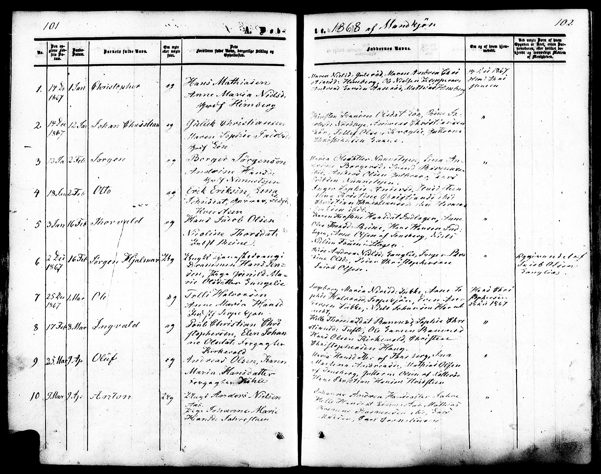 Ramnes kirkebøker, AV/SAKO-A-314/F/Fa/L0006: Parish register (official) no. I 6, 1862-1877, p. 101-102