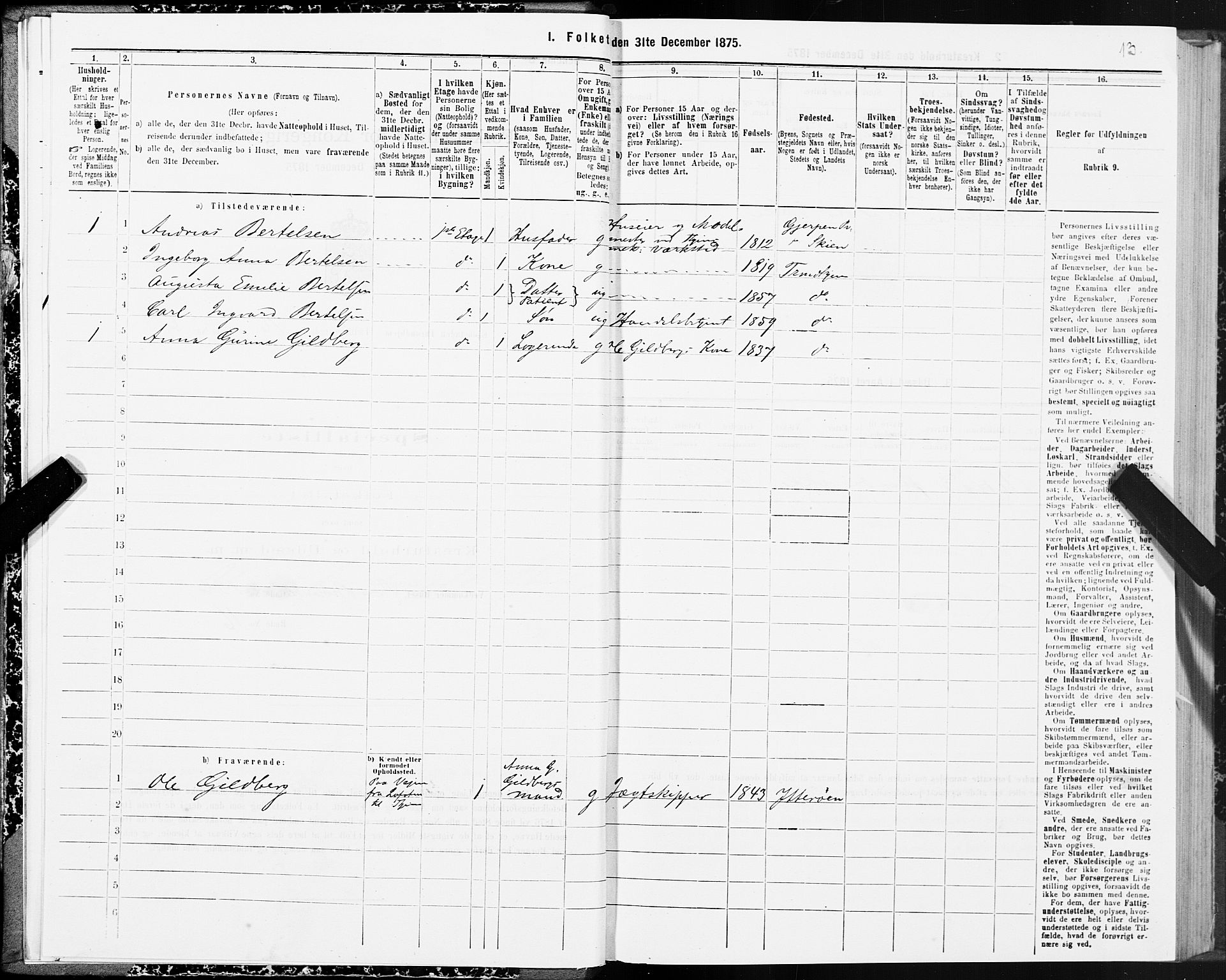 SAT, 1875 census for 1601 Trondheim, 1875, p. 9013