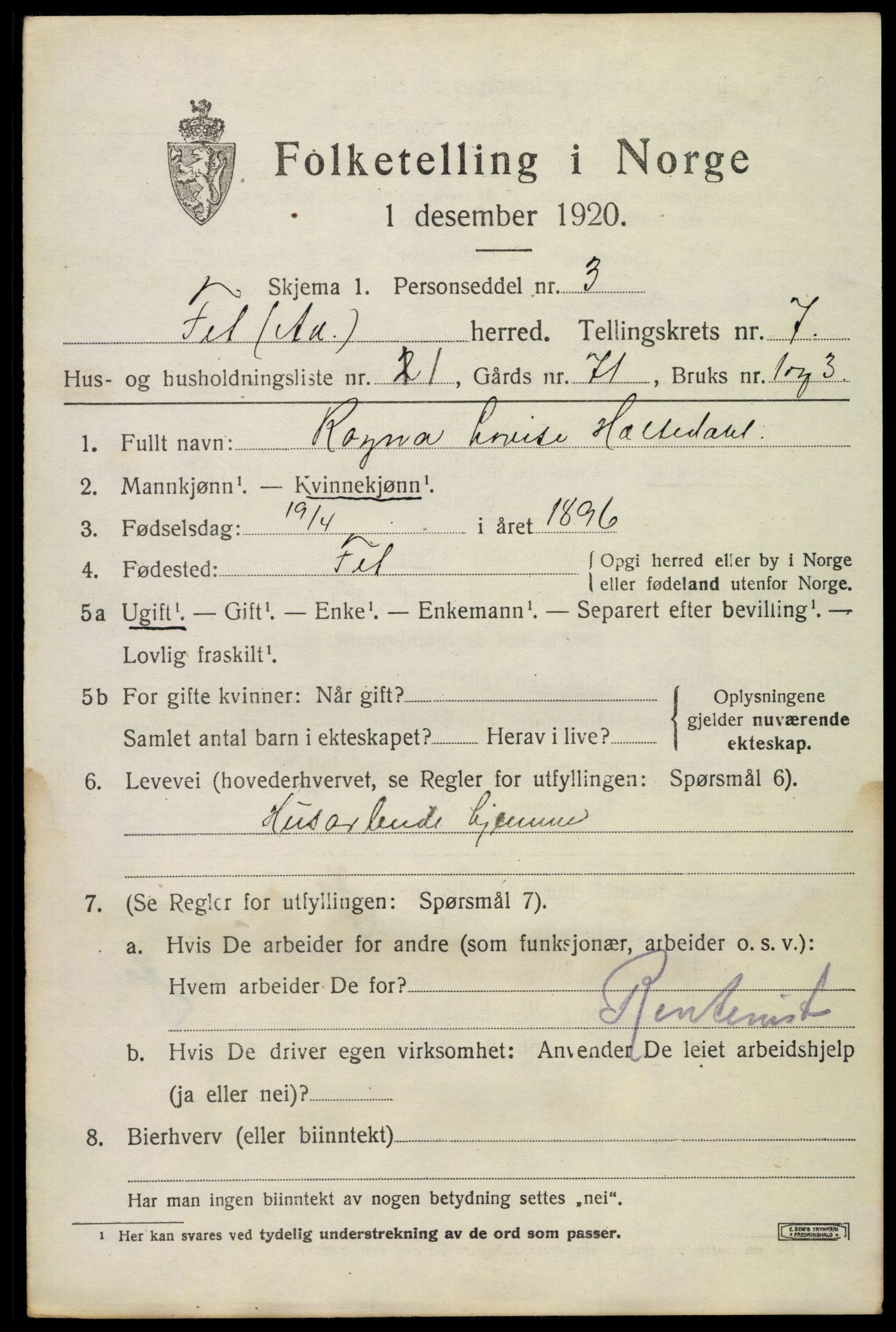 SAO, 1920 census for Fet, 1920, p. 7982