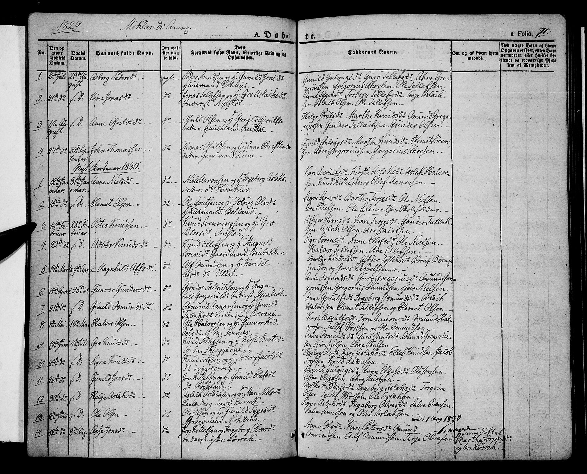 Åmli sokneprestkontor, SAK/1111-0050/F/Fa/Fac/L0007: Parish register (official) no. A 7 /2, 1829-1851, p. 71