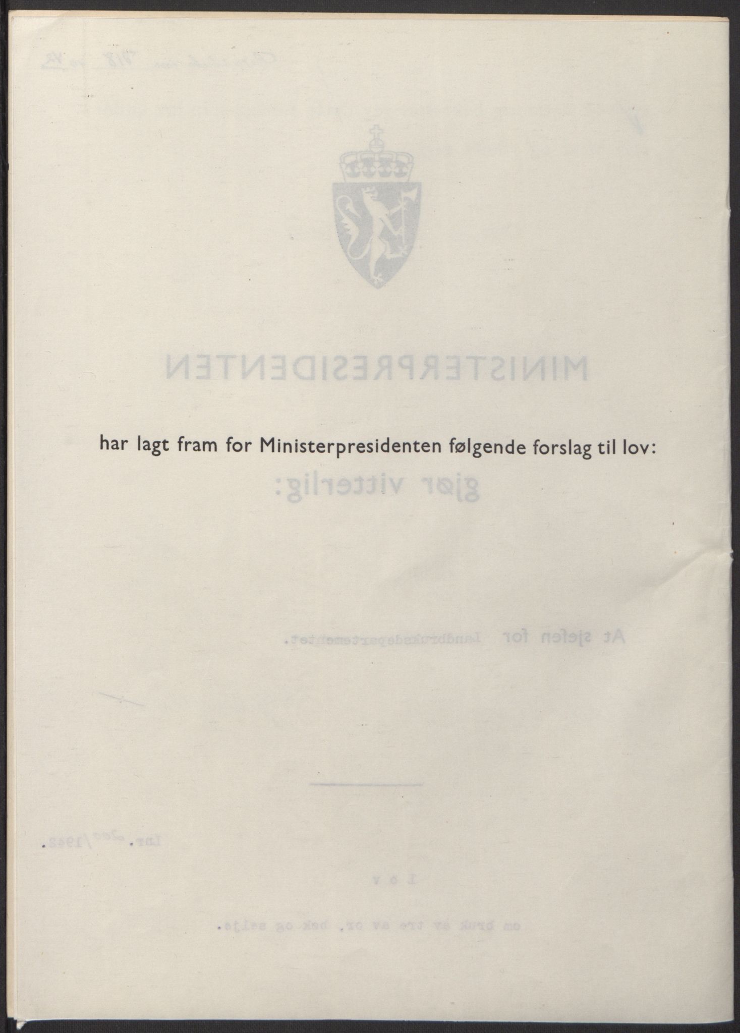 NS-administrasjonen 1940-1945 (Statsrådsekretariatet, de kommisariske statsråder mm), RA/S-4279/D/Db/L0098: Lover II, 1942, p. 423