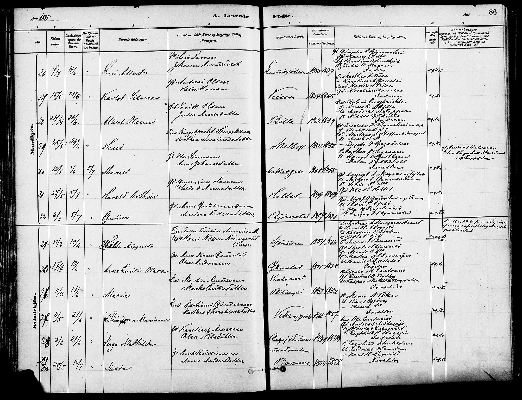 Eidskog prestekontor, AV/SAH-PREST-026/H/Ha/Haa/L0003: Parish register (official) no. 3, 1879-1892, p. 86