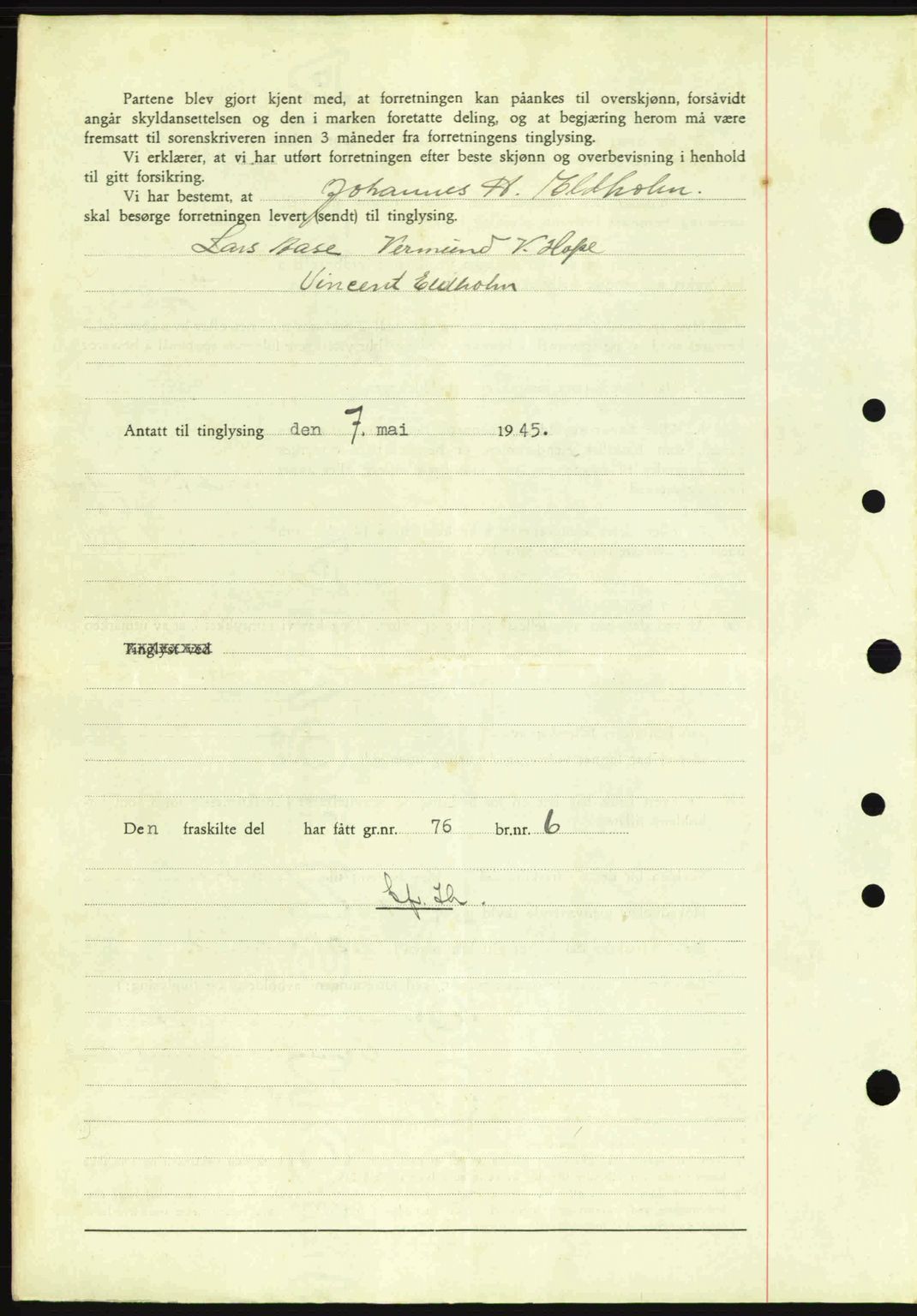 Sunnhordland sorenskrivar, AV/SAB-A-2401: Mortgage book no. A77, 1945-1945, Diary no: : 577/1945