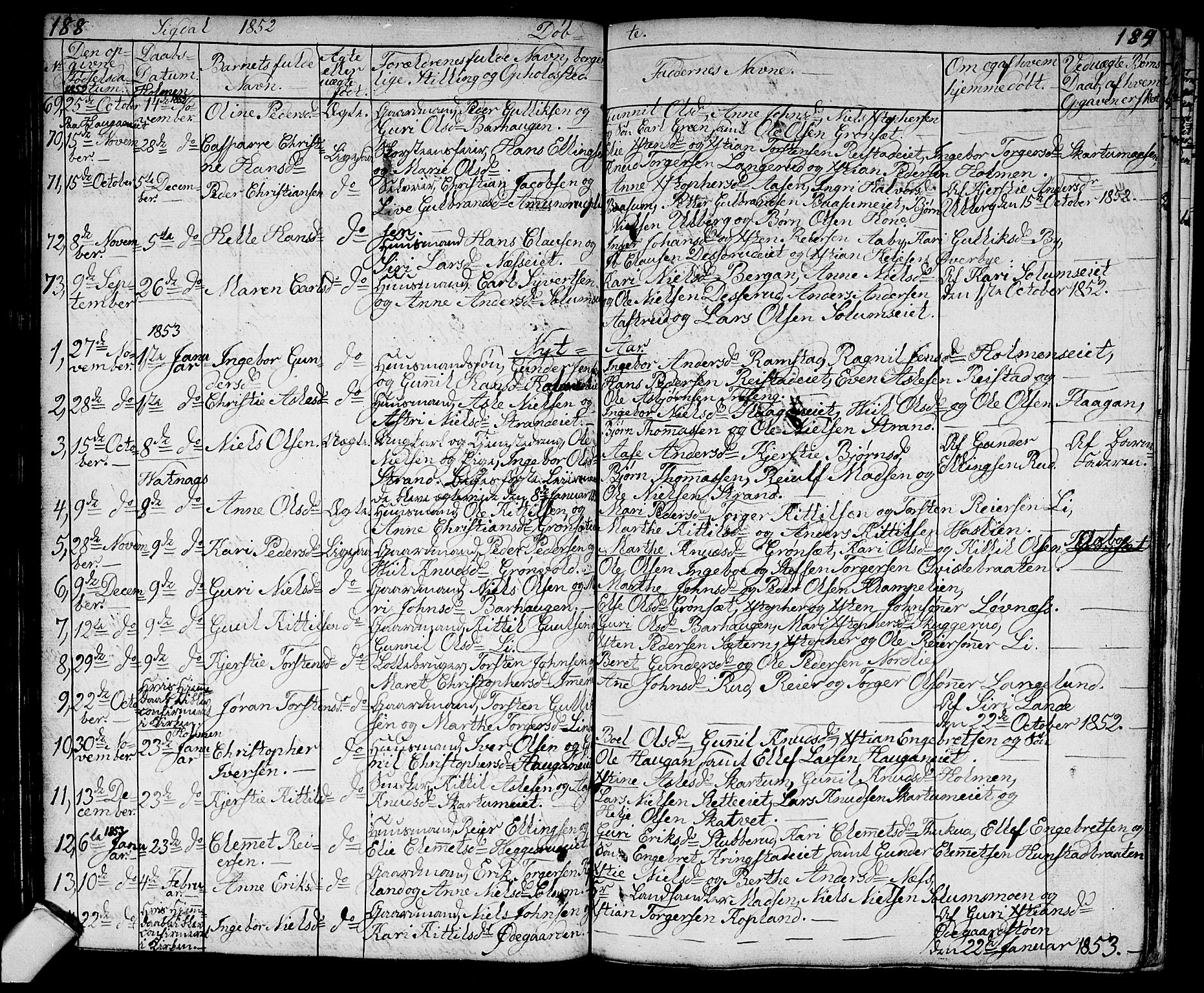 Sigdal kirkebøker, SAKO/A-245/G/Ga/L0002: Parish register (copy) no. I 2, 1835-1856, p. 188-189